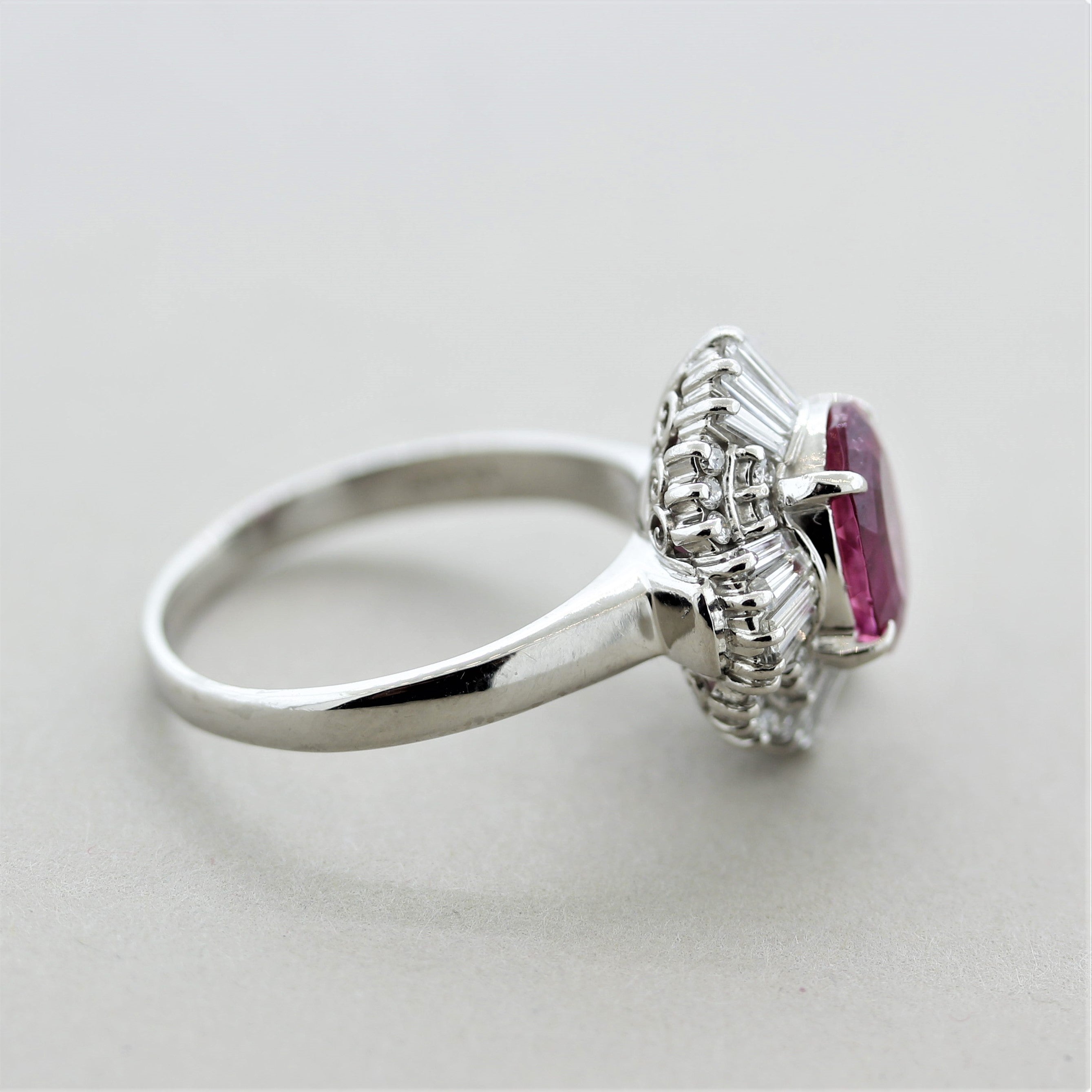 Rubellite Tourmaline Diamond Platinum Ring