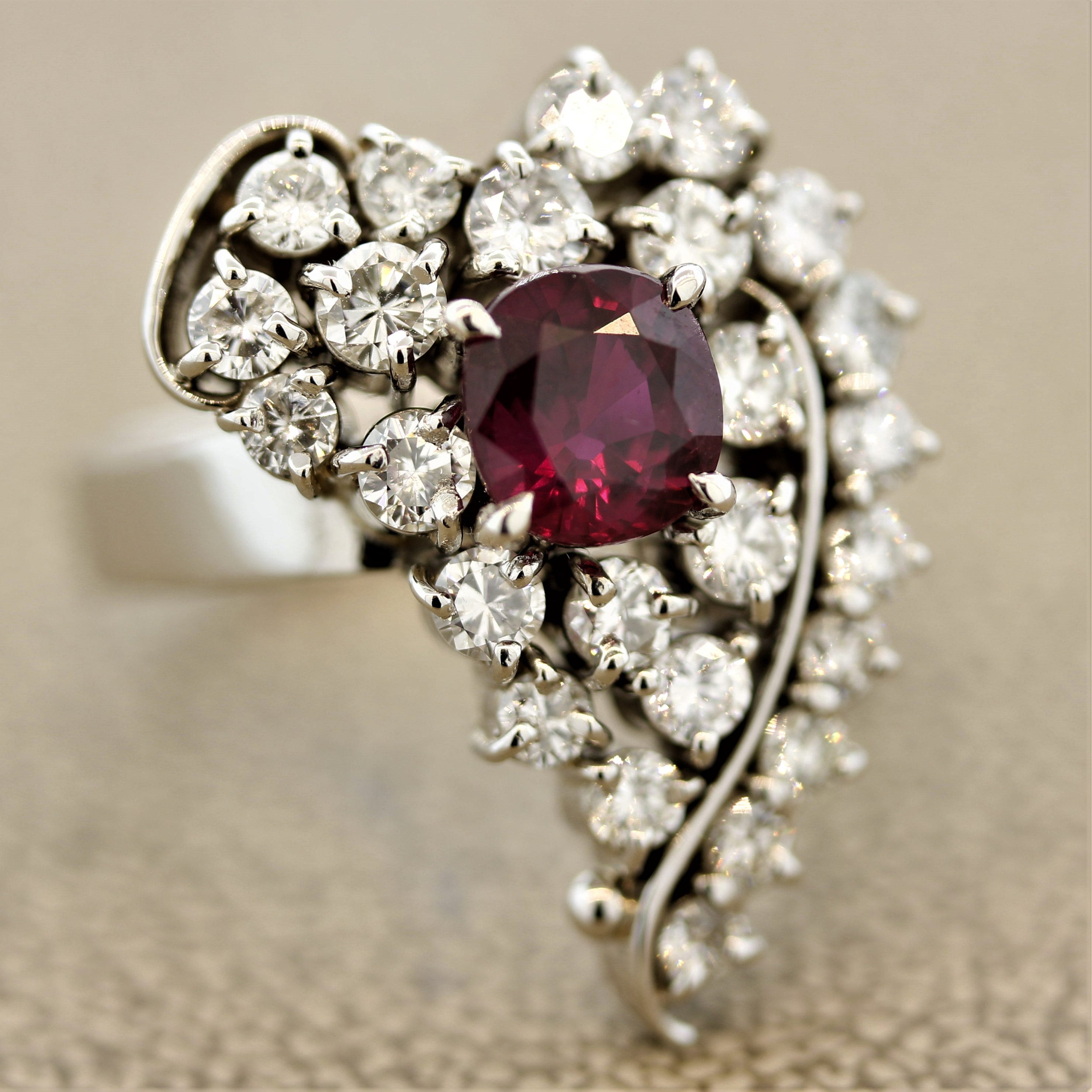 Ruby Diamond Platinum Heart Ring