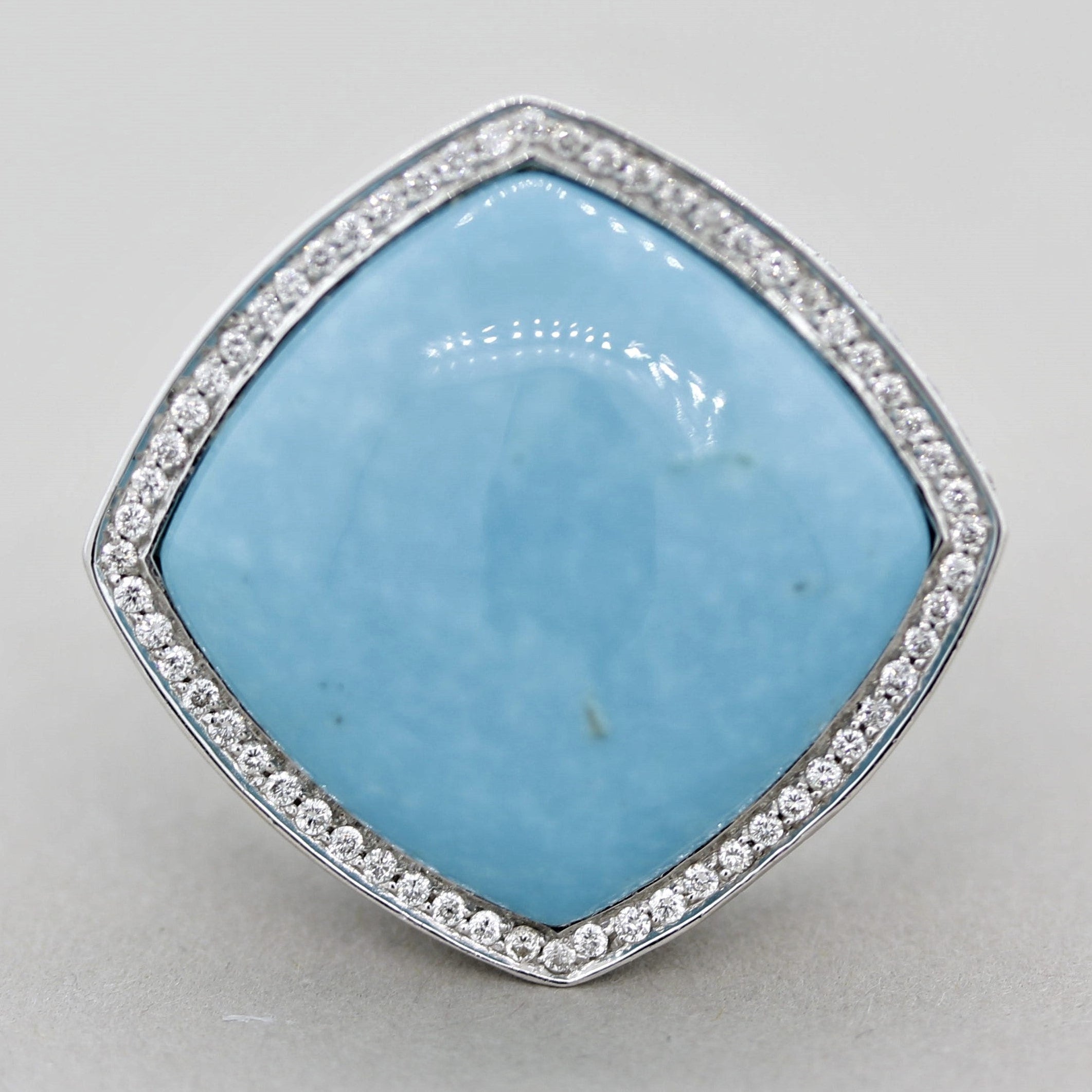 French Turquoise Diamond Gold Cocktail Ring