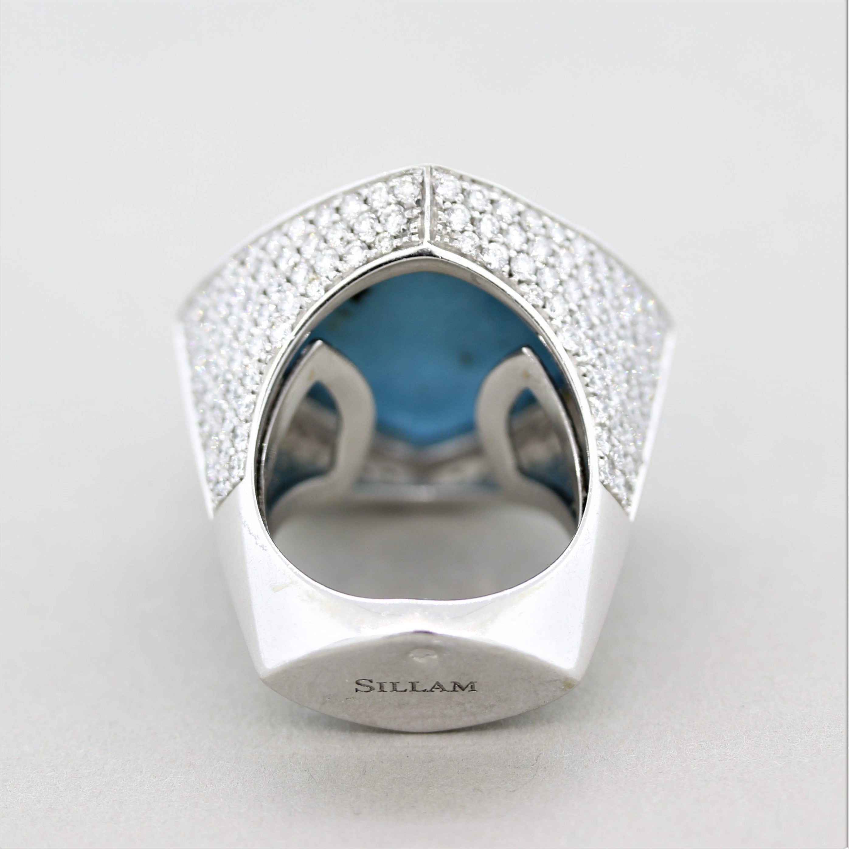 French Turquoise Diamond Gold Cocktail Ring