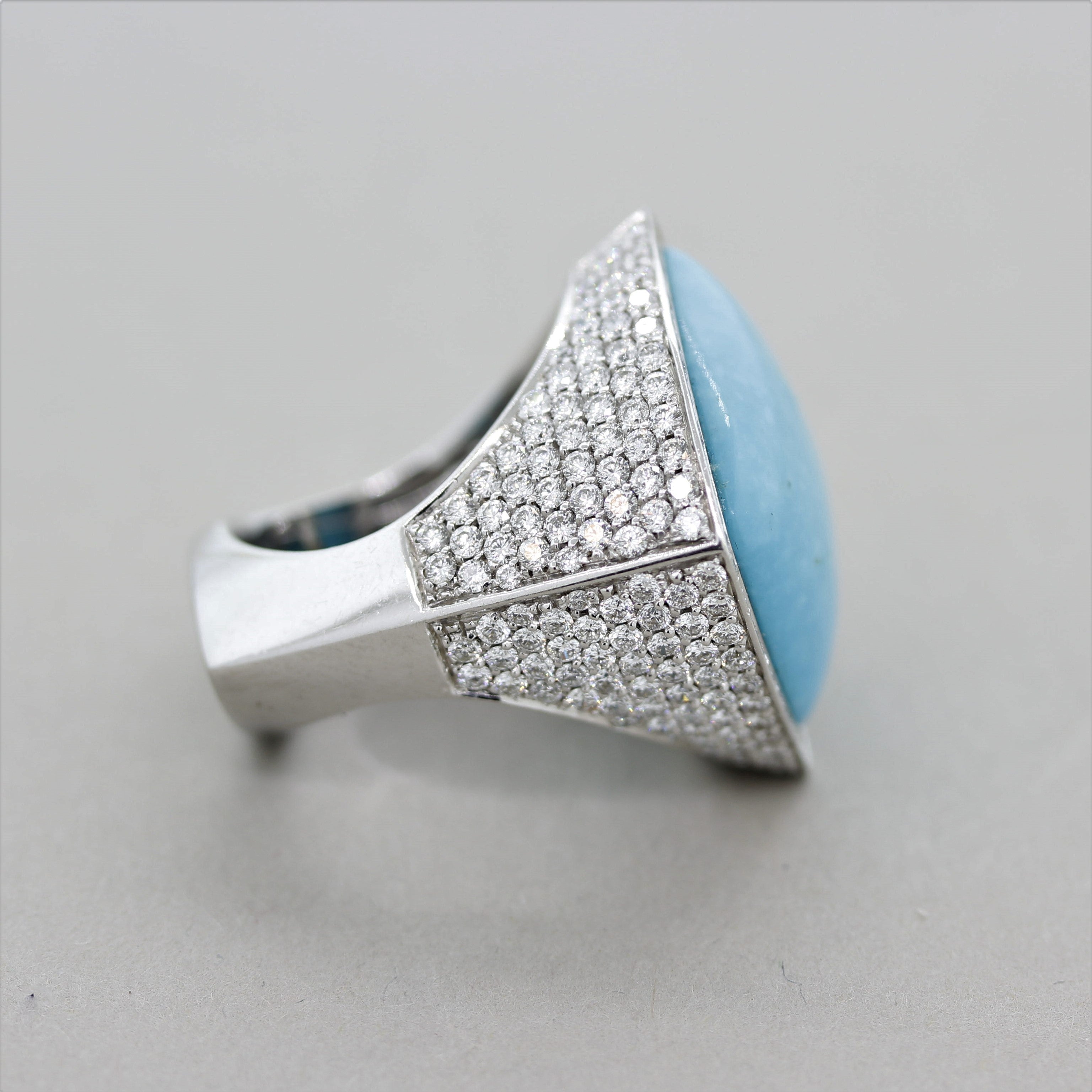 French Turquoise Diamond Gold Cocktail Ring