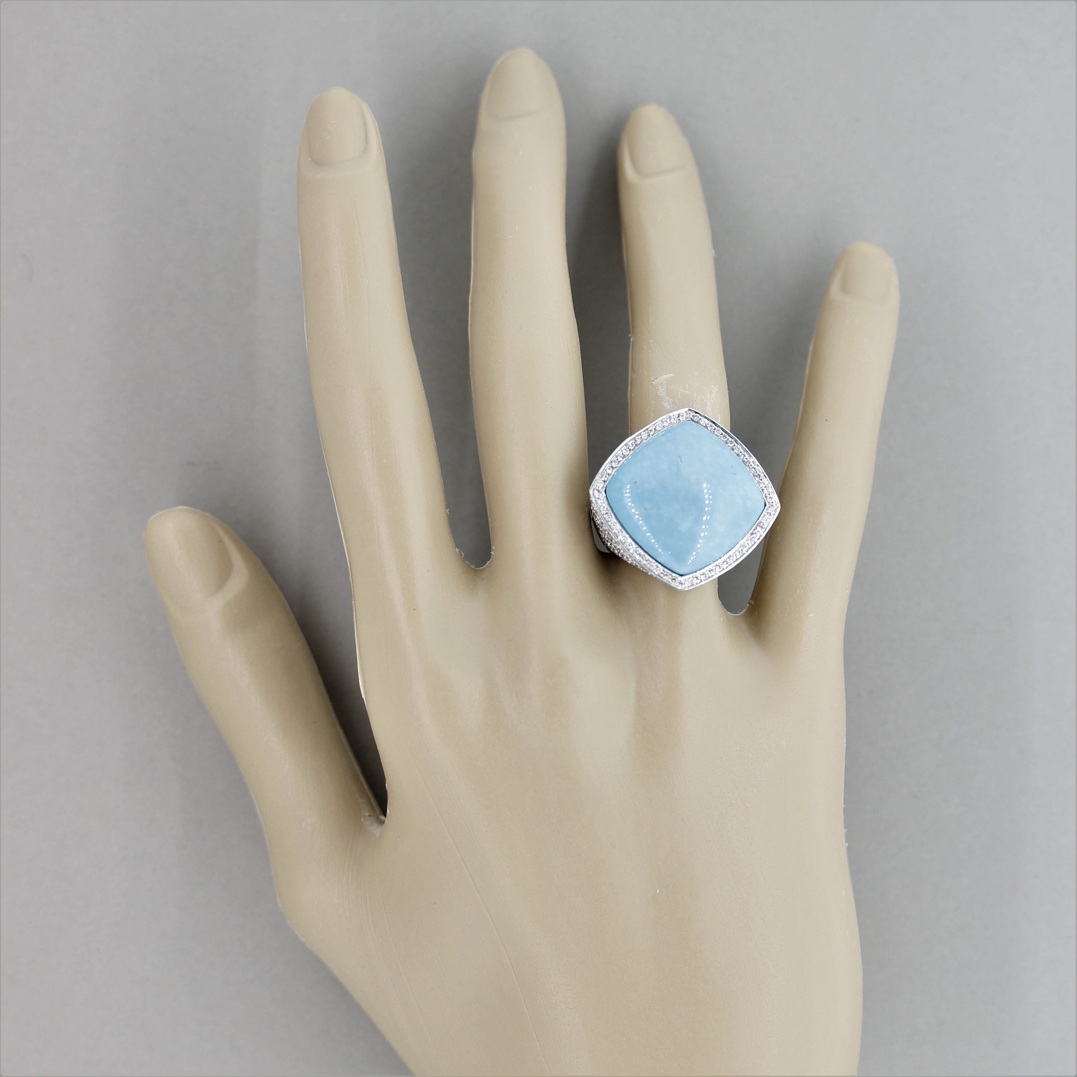 French Turquoise Diamond Gold Cocktail Ring