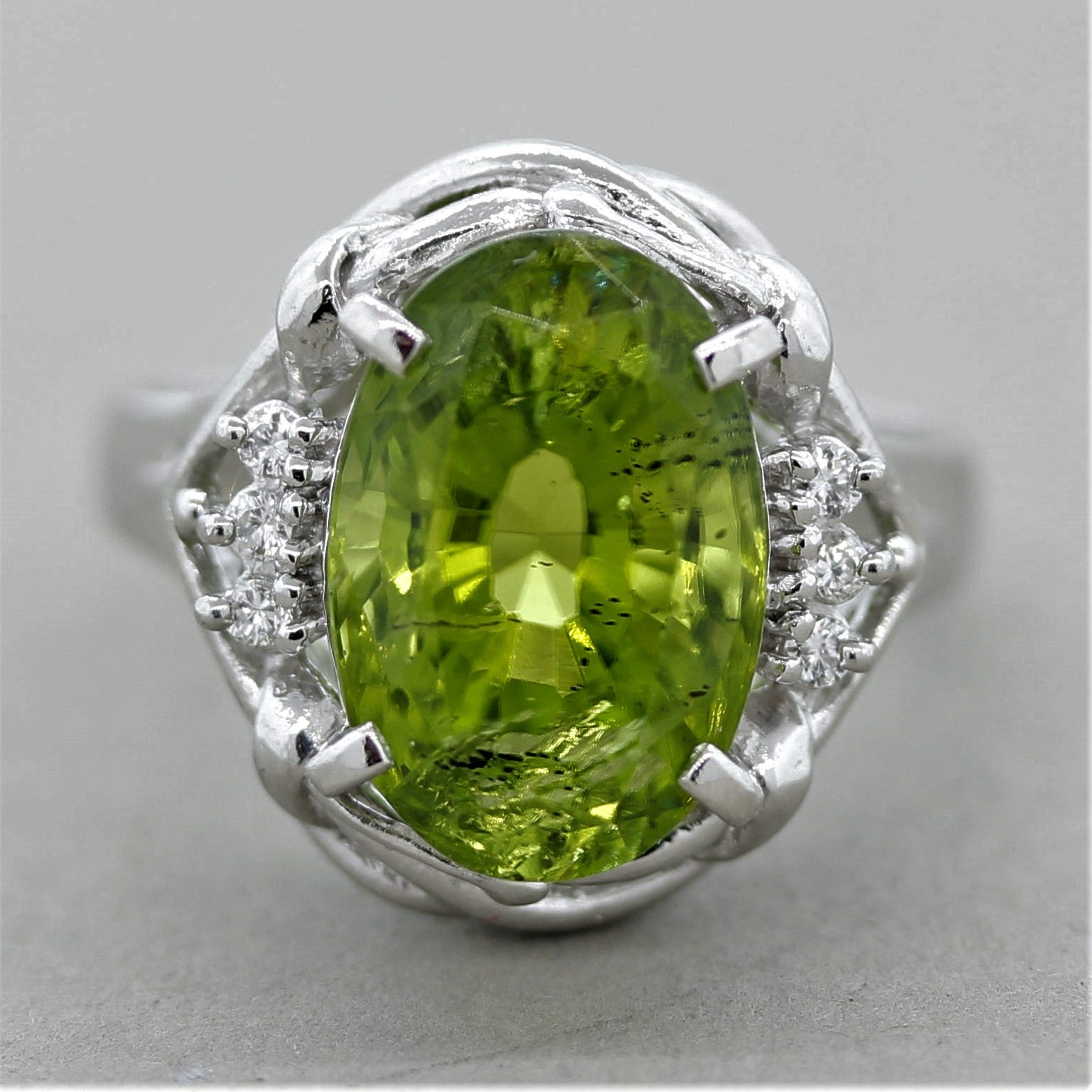 Peridot Diamond Platinum Ring