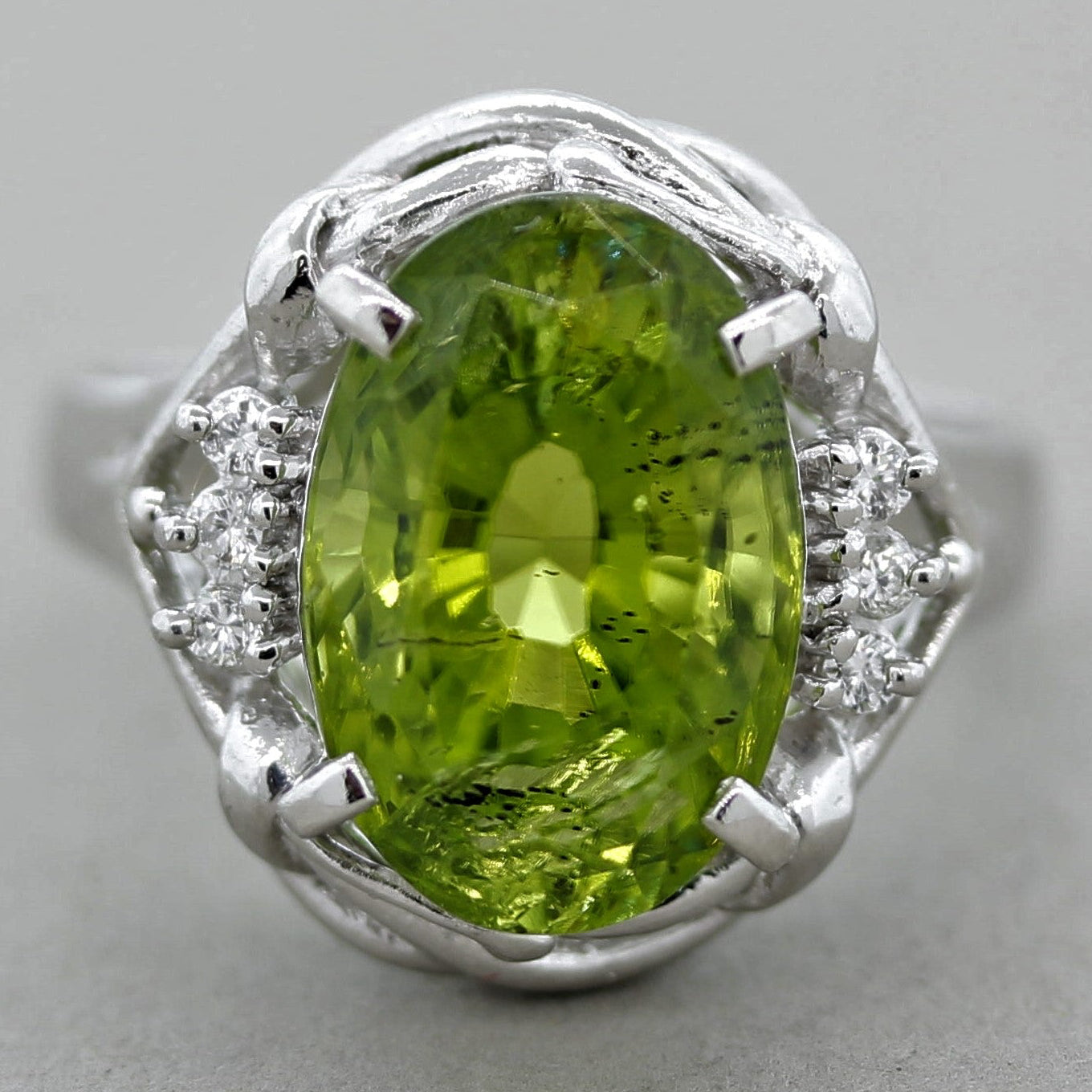 Peridot Diamond Platinum Ring