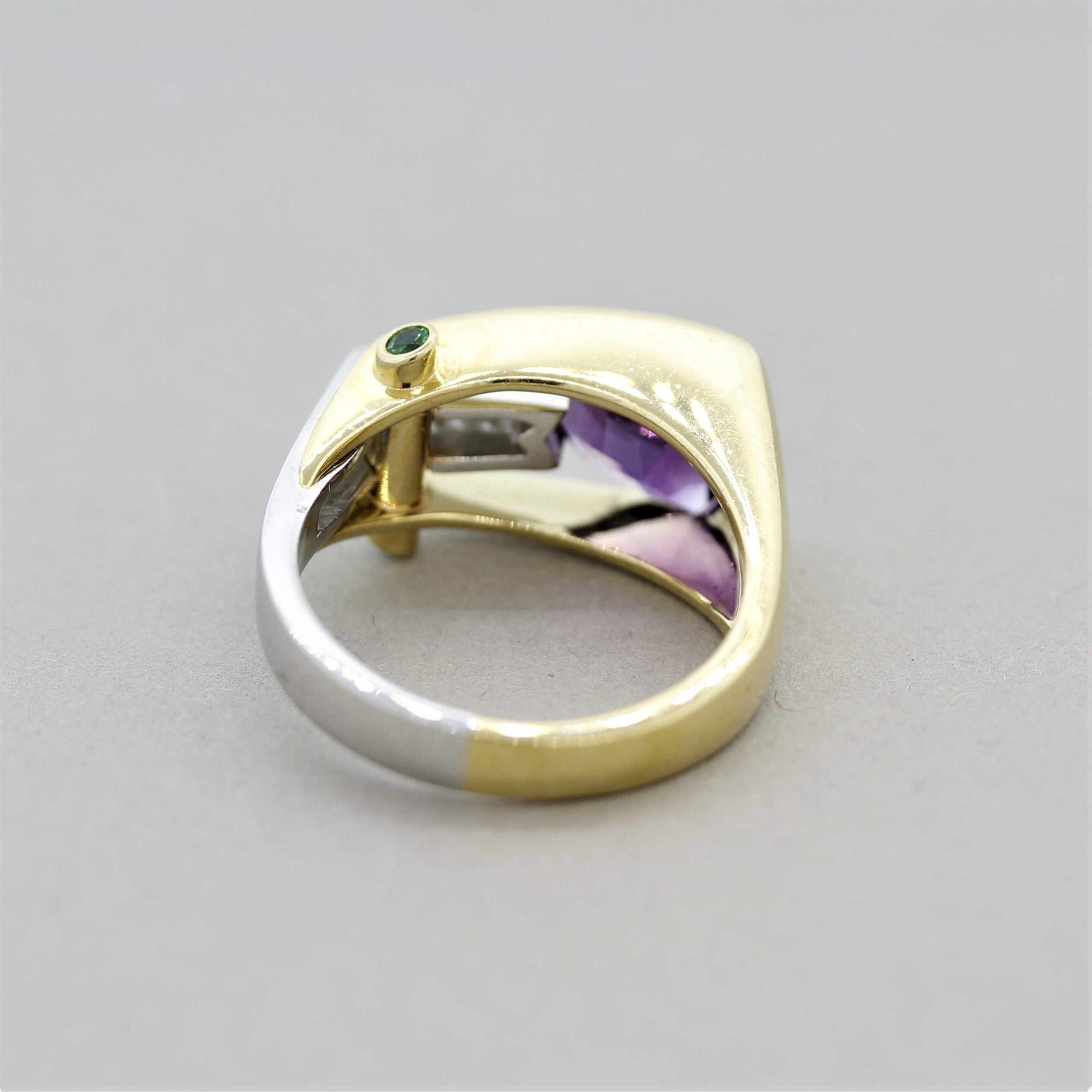 Amethyst Diamond Tsavorite Gold & Platinum Ring