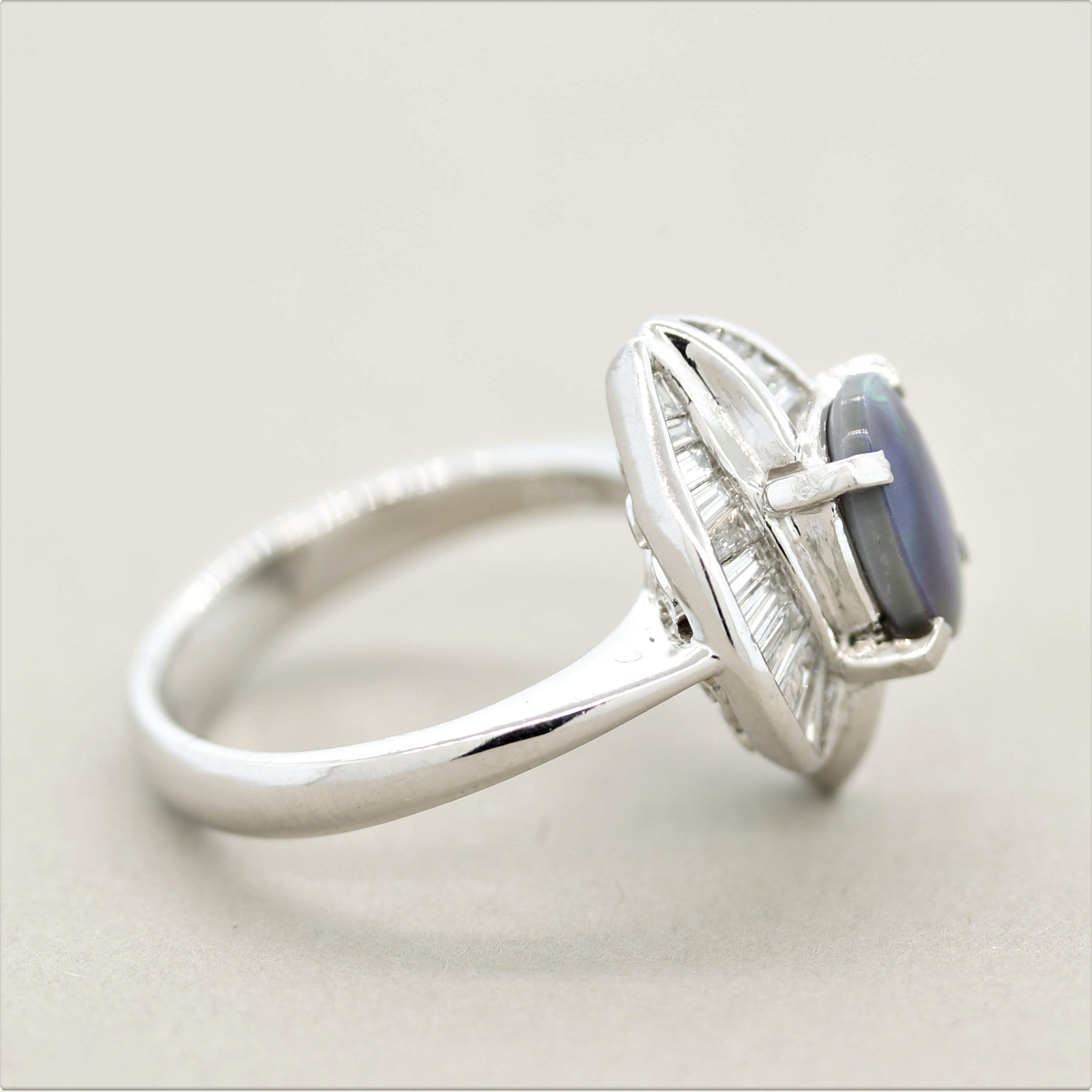 Modern Australian Opal Diamond Platinum Ring