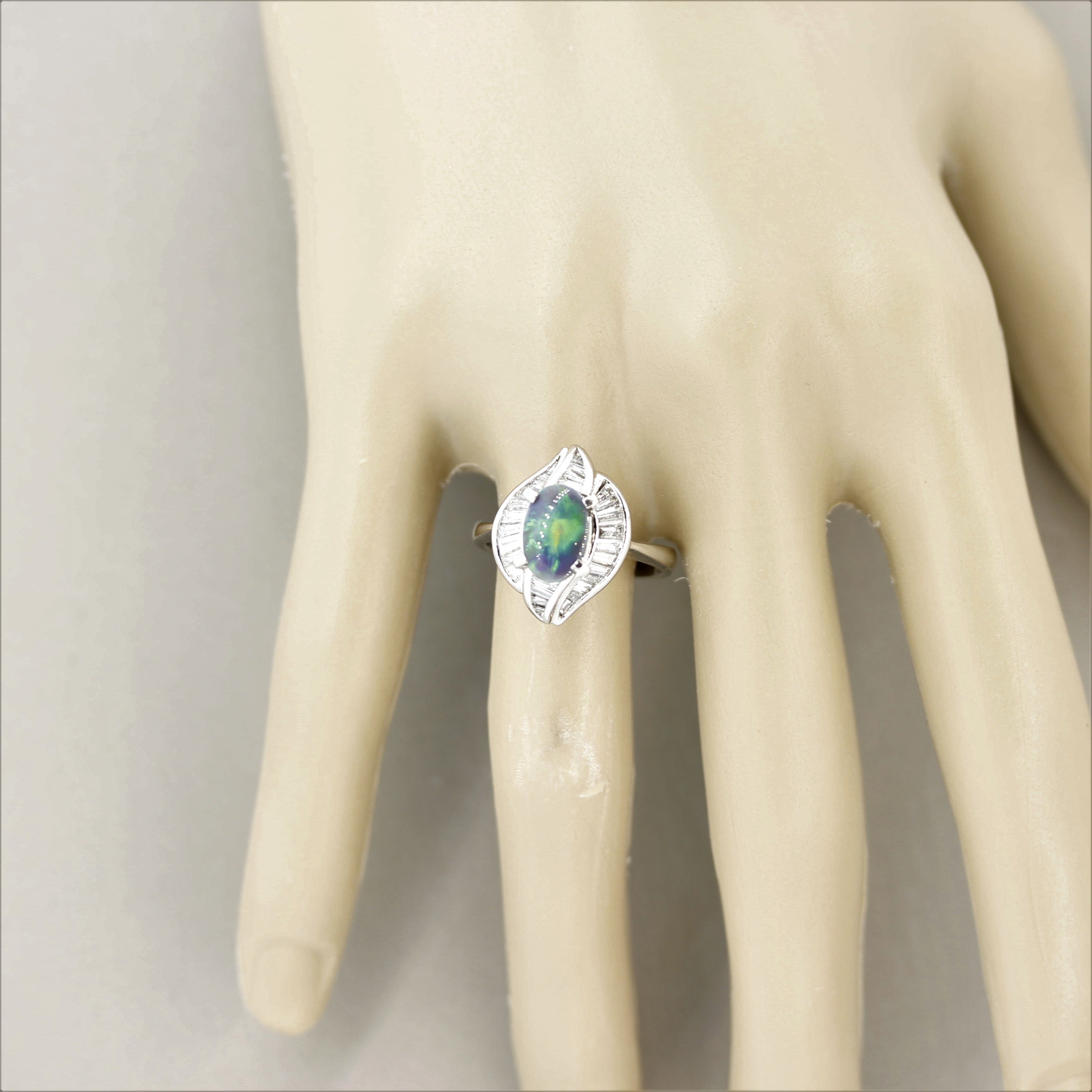 Modern Australian Opal Diamond Platinum Ring