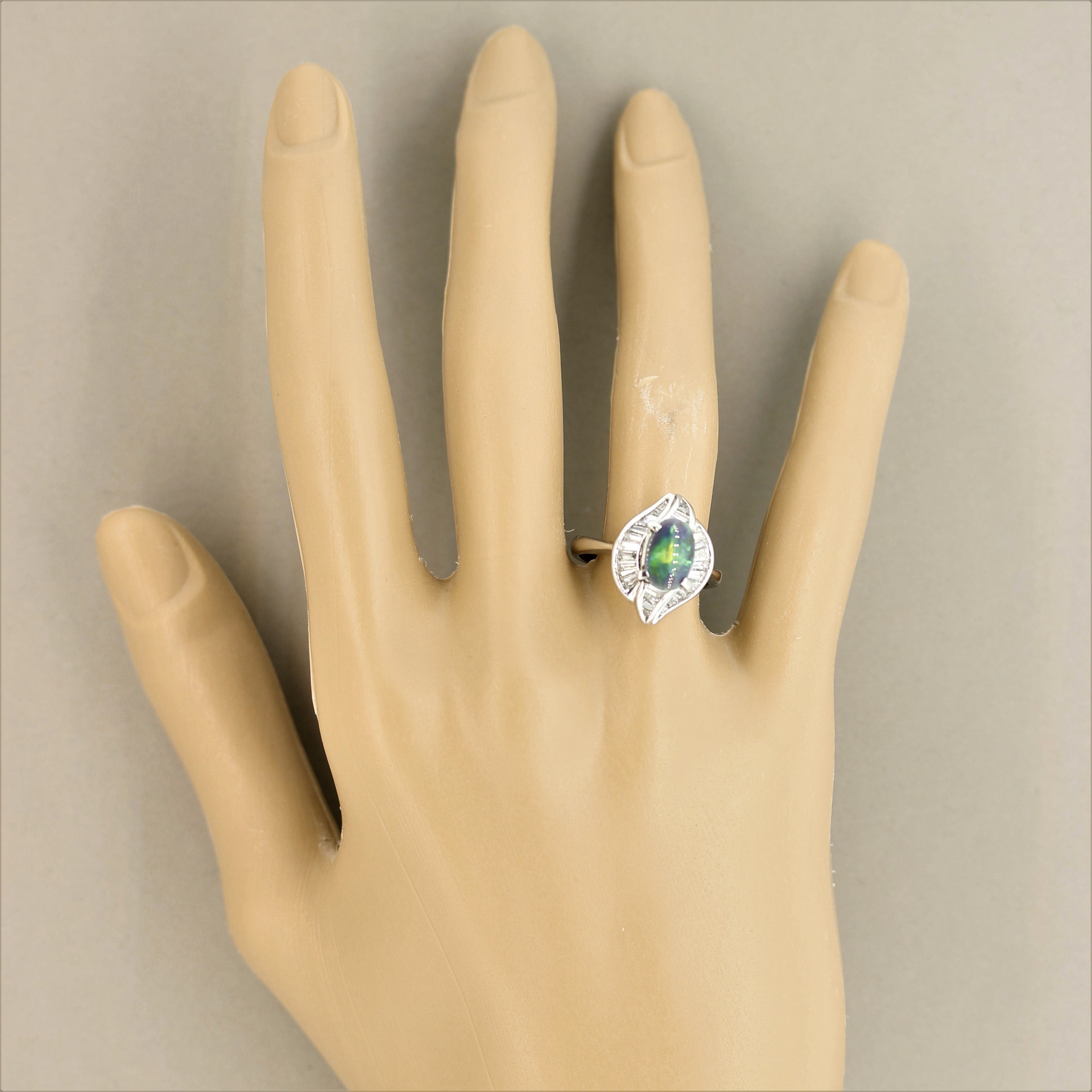 Modern Australian Opal Diamond Platinum Ring