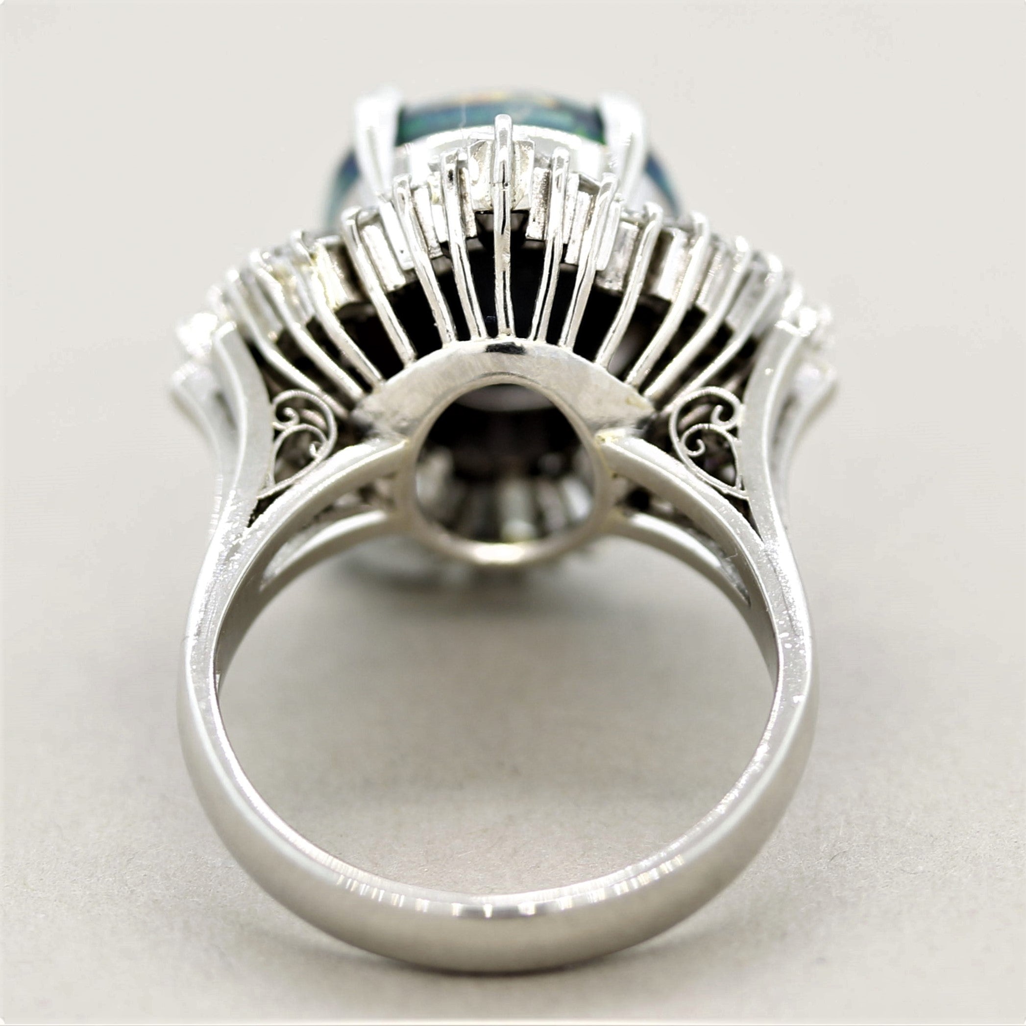 Australian Black Opal Diamond Platinum Cocktail Ring