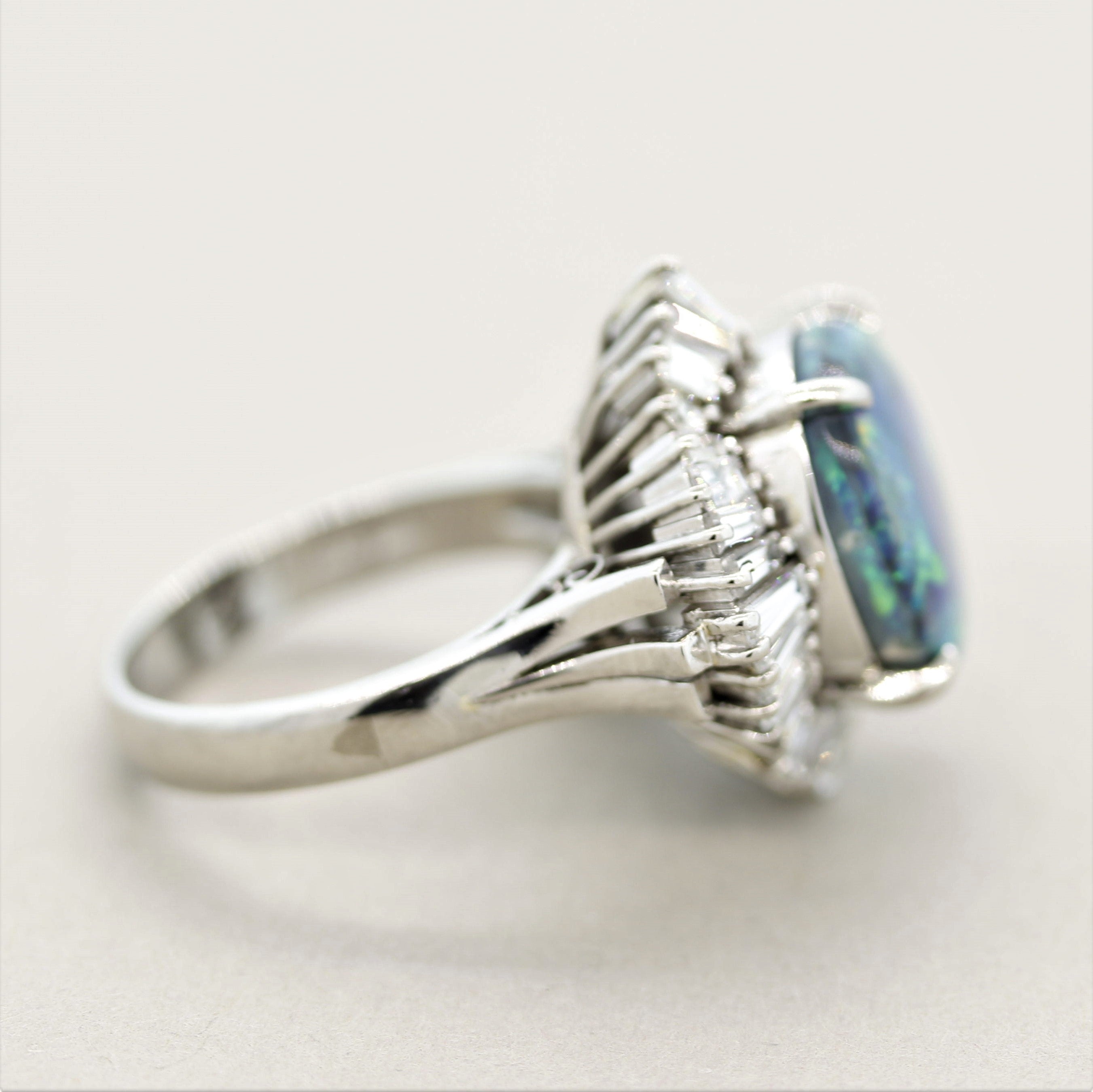 Australian Black Opal Diamond Platinum Cocktail Ring