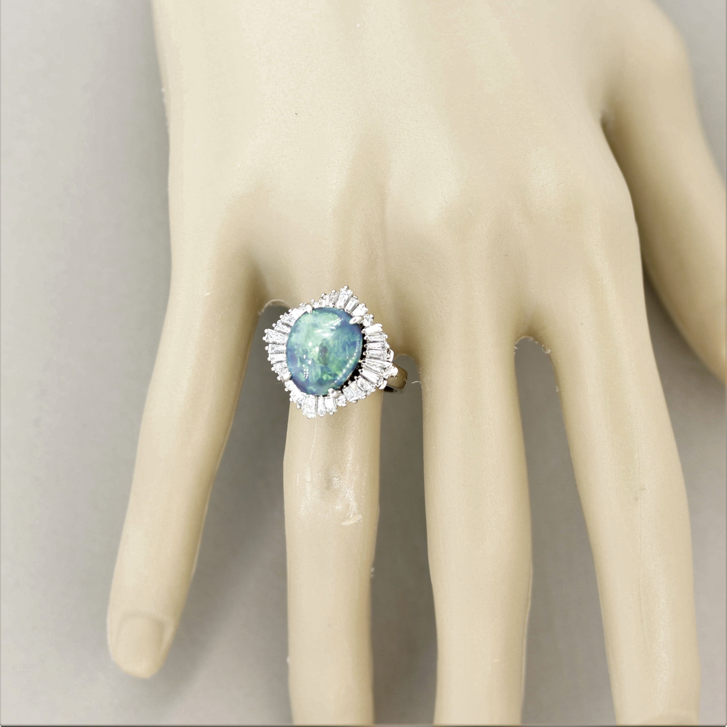Australian Black Opal Diamond Platinum Cocktail Ring
