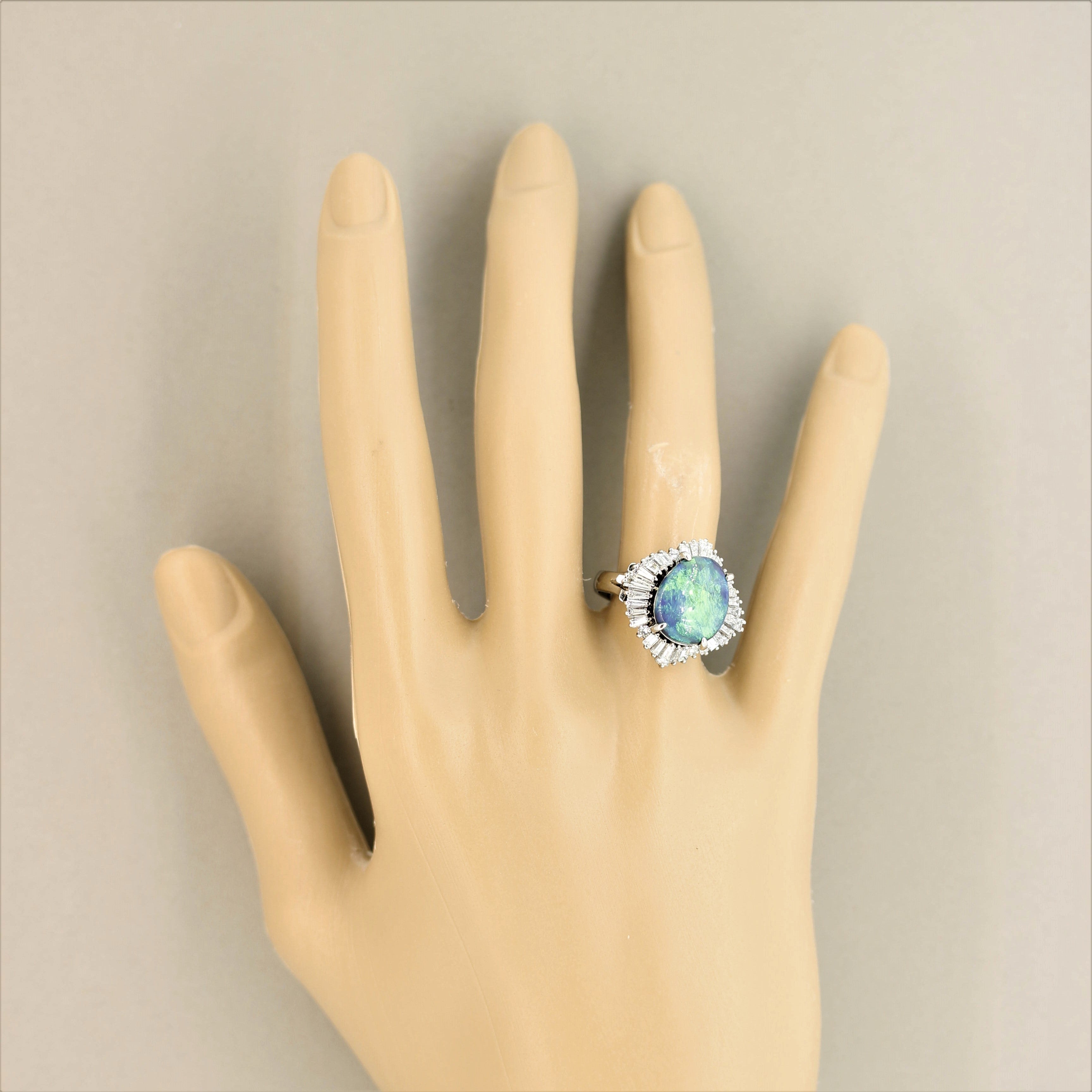 Australian Black Opal Diamond Platinum Cocktail Ring