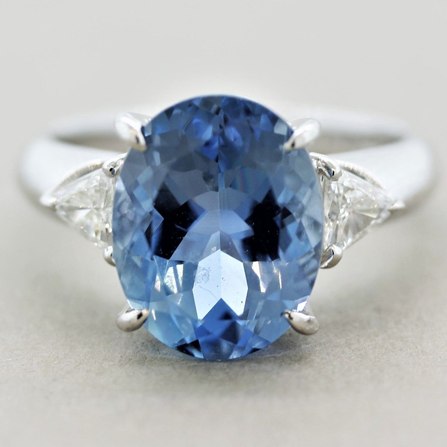 Gem Aquamarine Diamond Platinum 3-Stone Ring