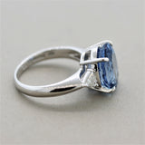 Gem Aquamarine Diamond Platinum 3-Stone Ring