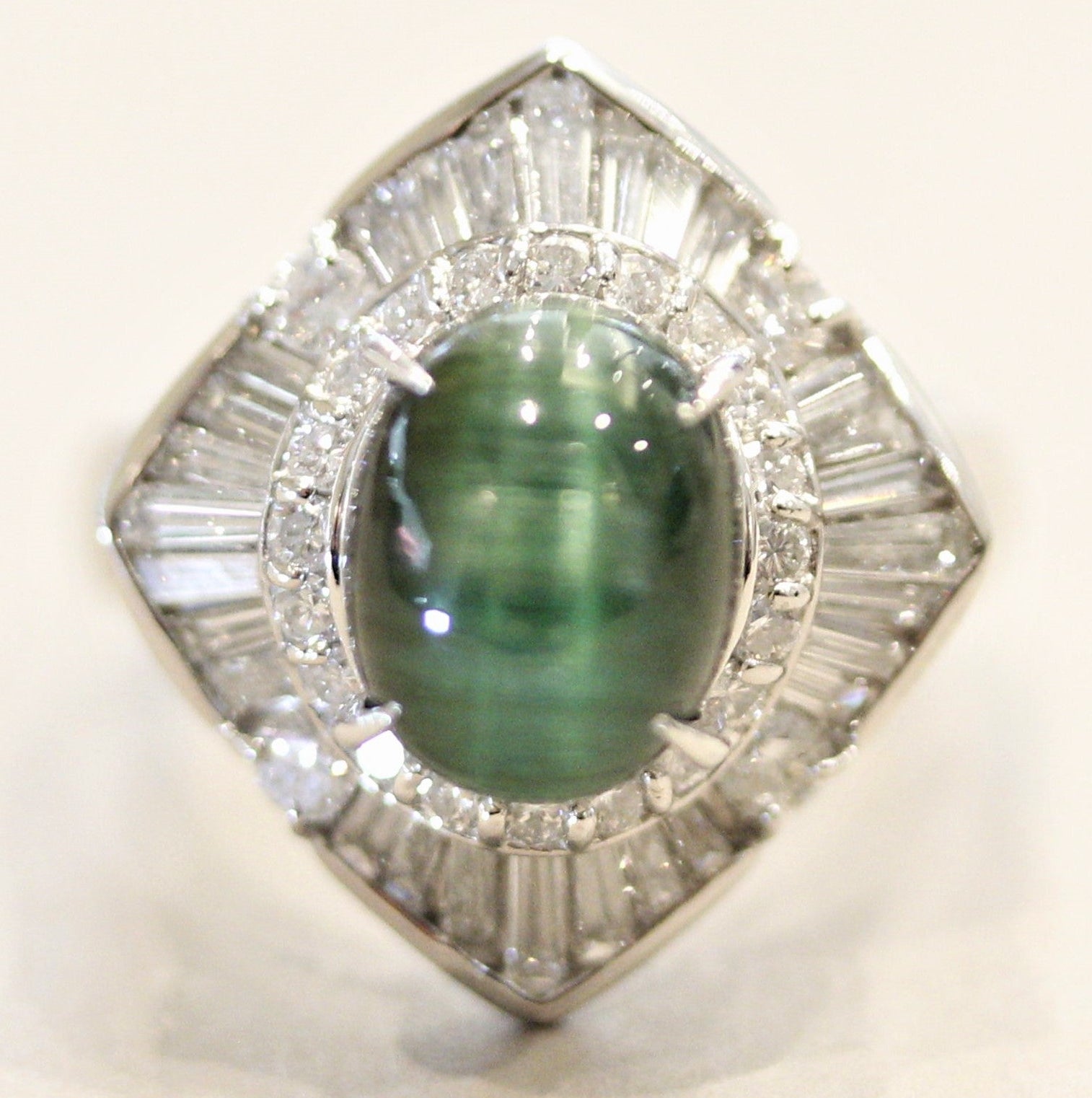 Cat’s Eye Tourmaline Diamond Platinum Ring