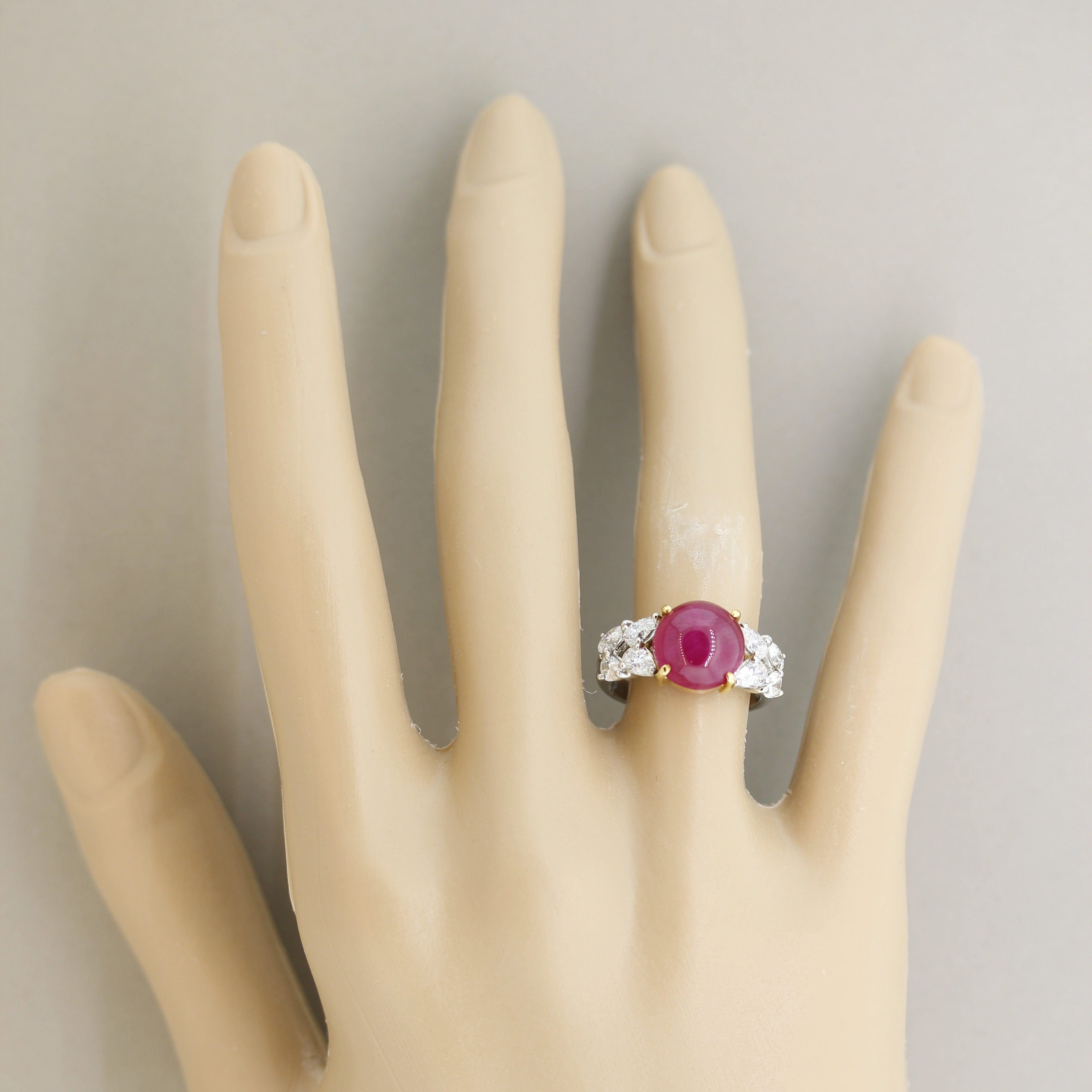 Cabochon Ruby Diamond Gold & Platinum Ring