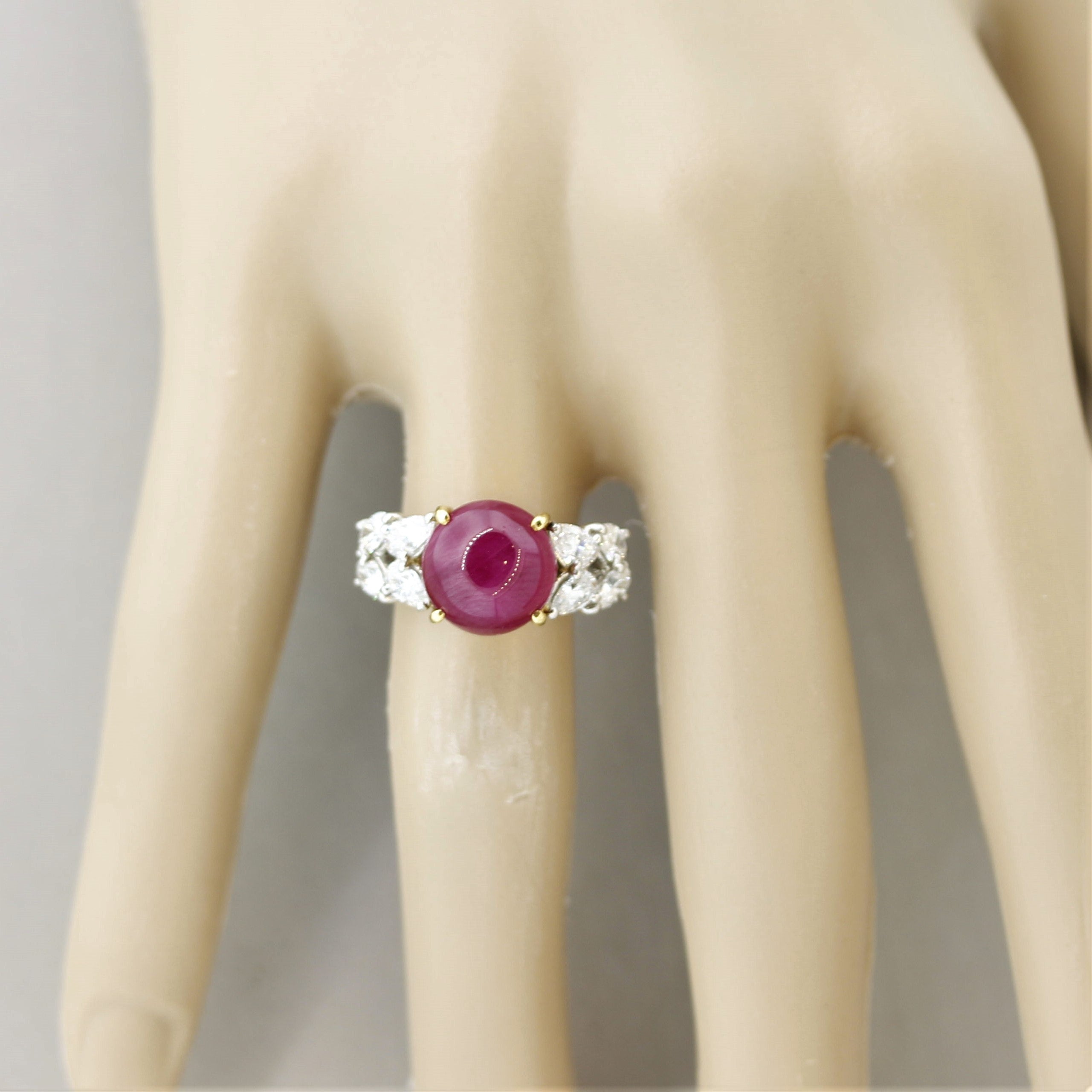 Cabochon Ruby Diamond Gold & Platinum Ring