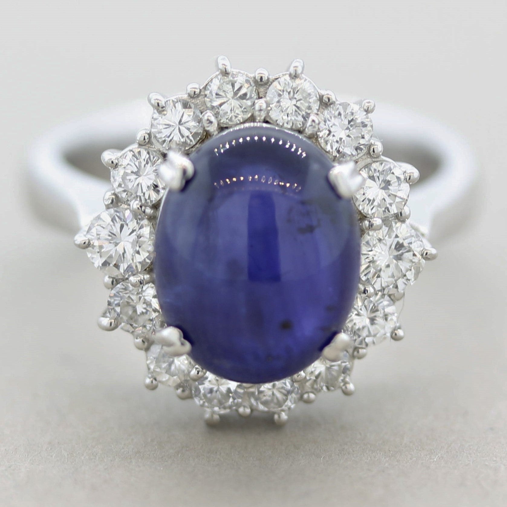 Cabochon Sapphire Diamond Halo Platinum Ring