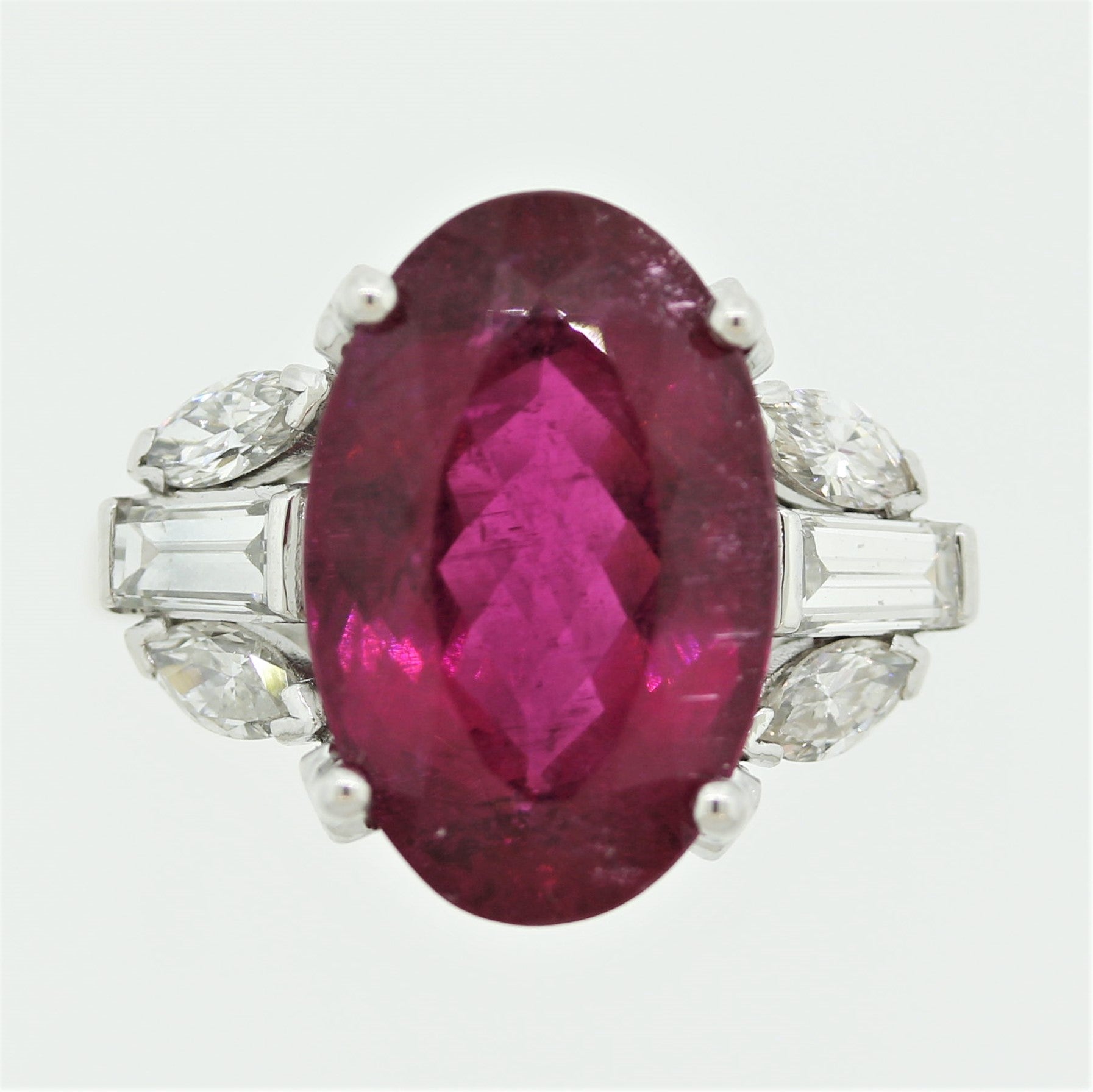 Fine Rubellite Tourmaline Diamond Platinum Ring
