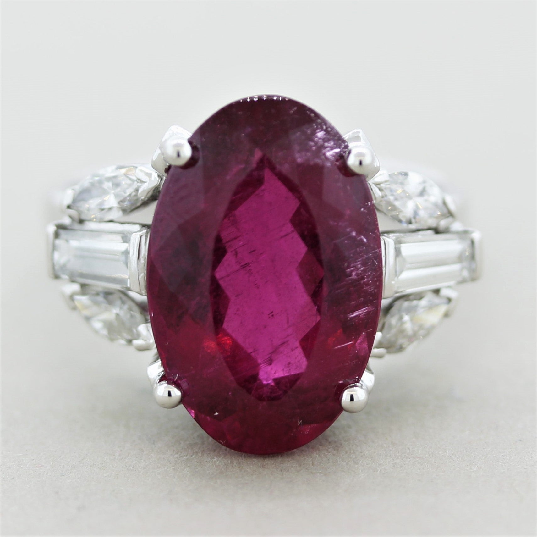 Fine Rubellite Tourmaline Diamond Platinum Ring