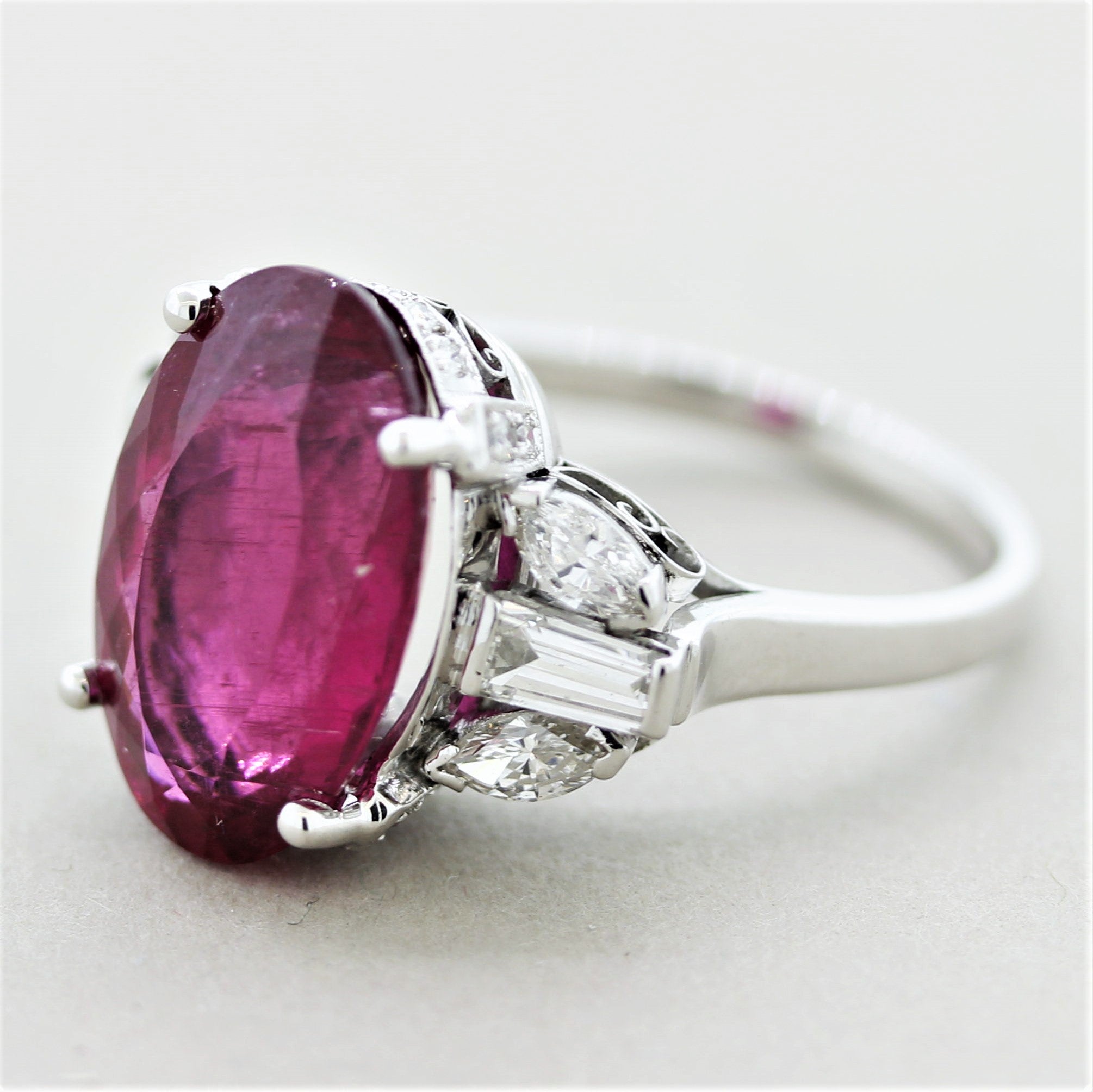 Fine Rubellite Tourmaline Diamond Platinum Ring