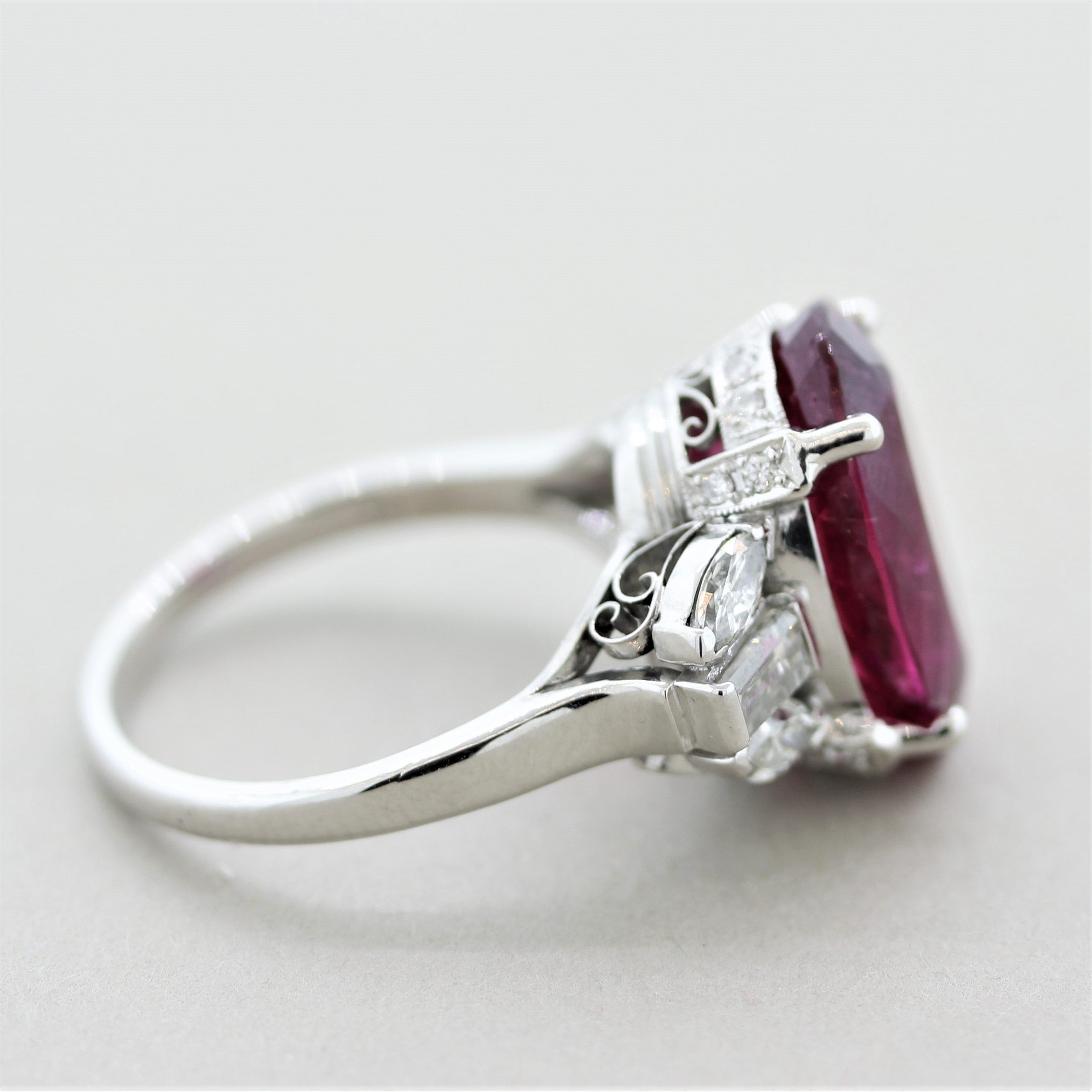 Fine Rubellite Tourmaline Diamond Platinum Ring