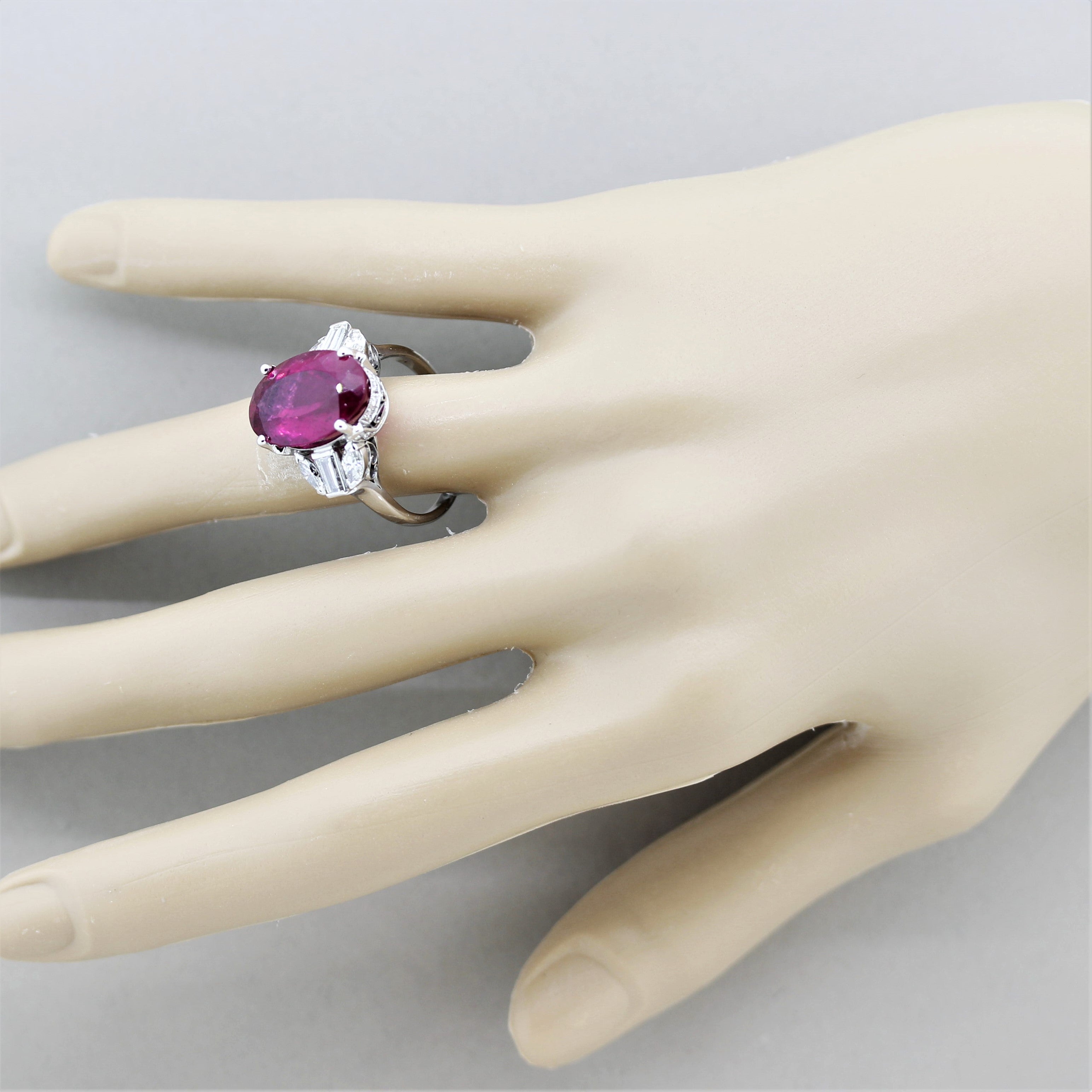 Fine Rubellite Tourmaline Diamond Platinum Ring
