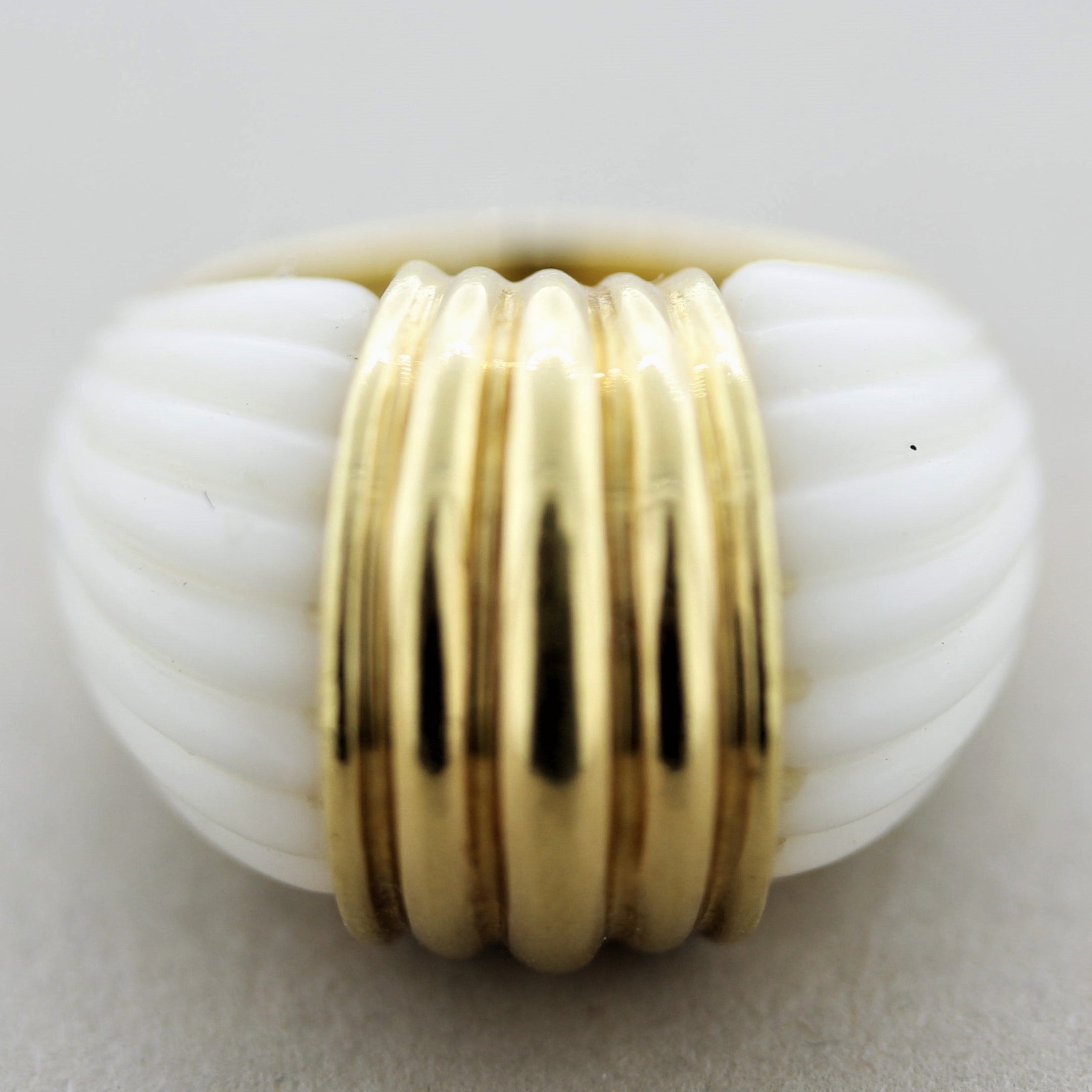 Carved Coral Gold Dome Ring