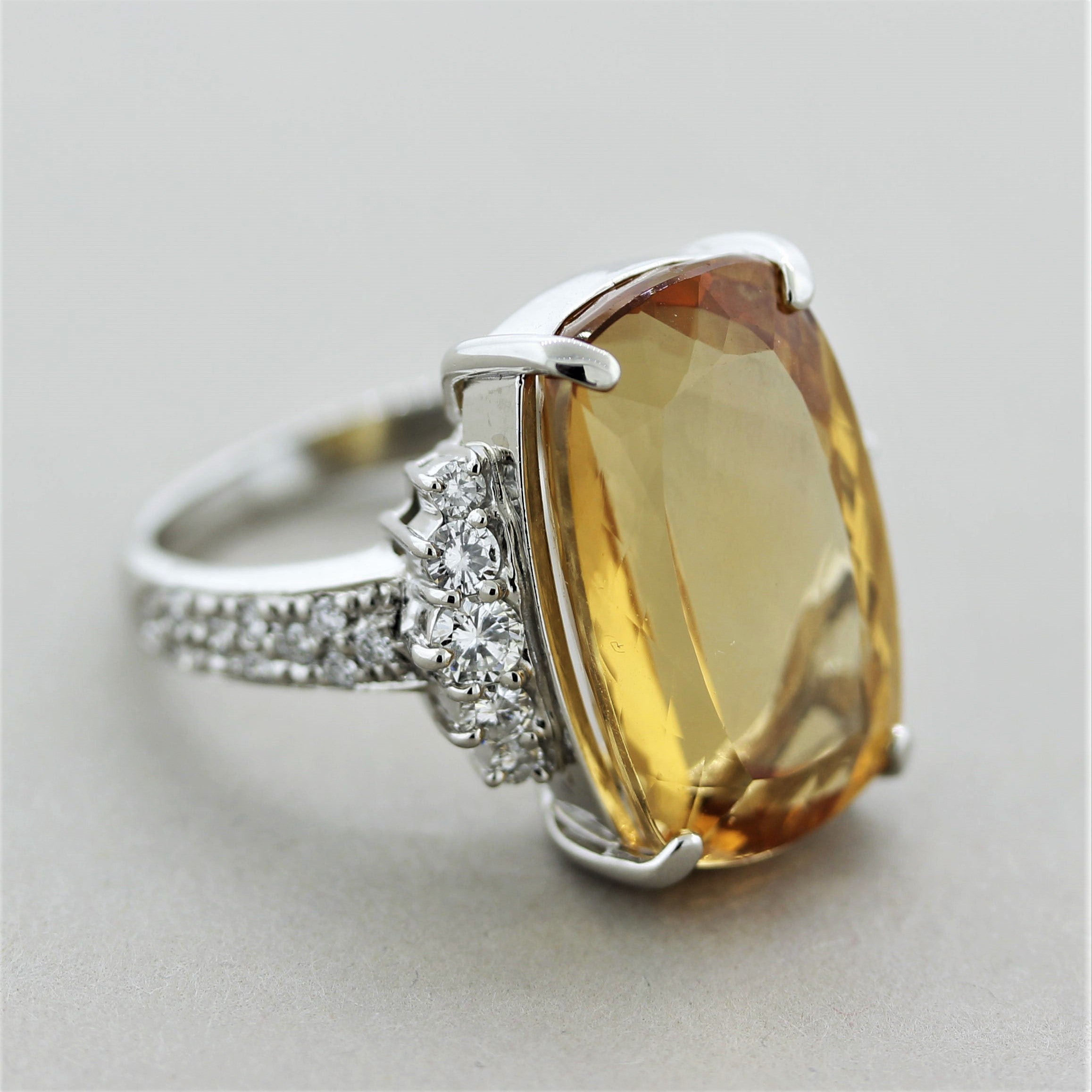 Fine Imperial Topaz Diamond Platinum Cocktail Ring