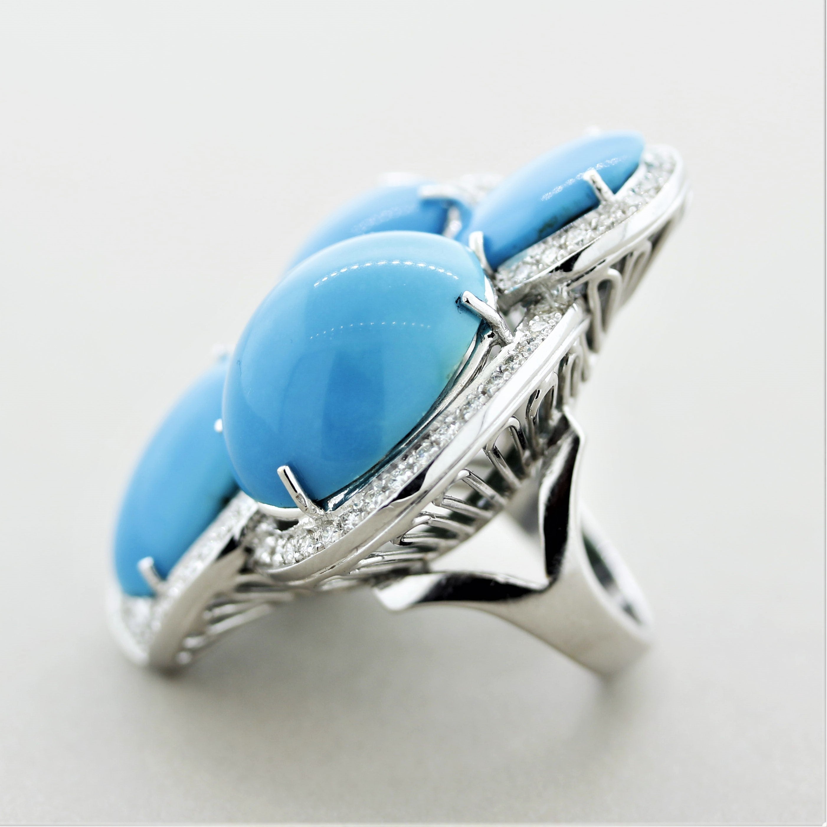 French Turquoise Diamond Gold Cocktail Ring