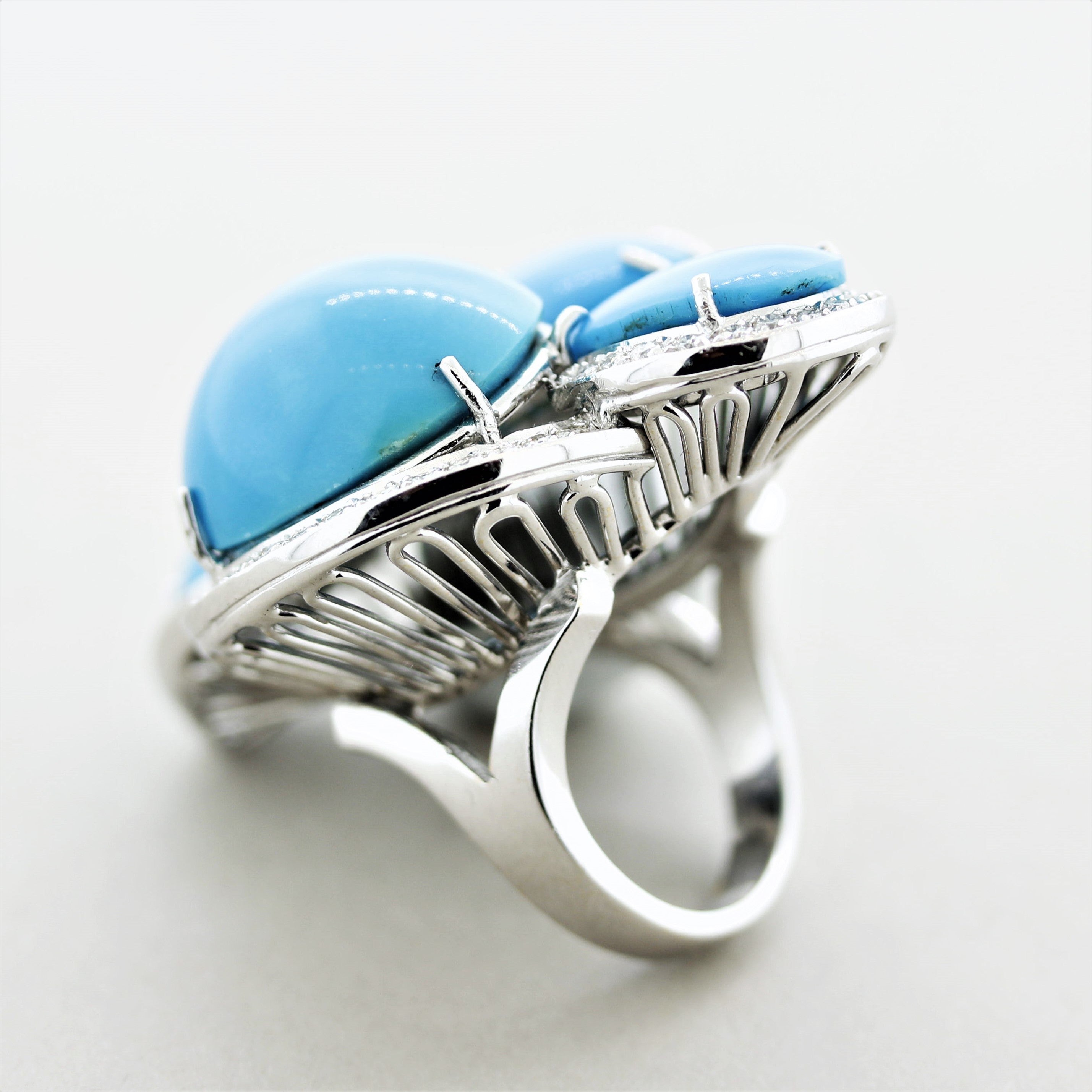 French Turquoise Diamond Gold Cocktail Ring