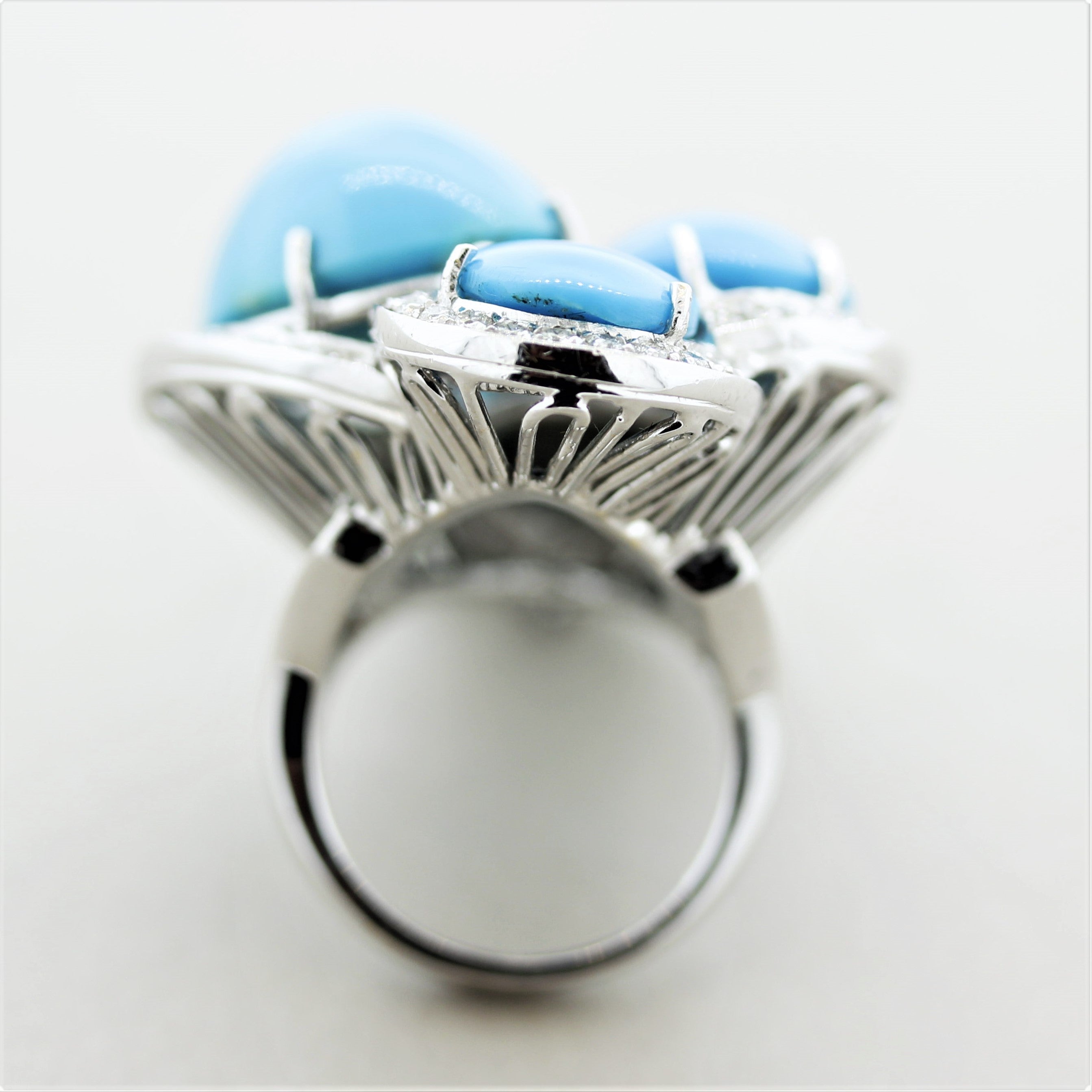 French Turquoise Diamond Gold Cocktail Ring