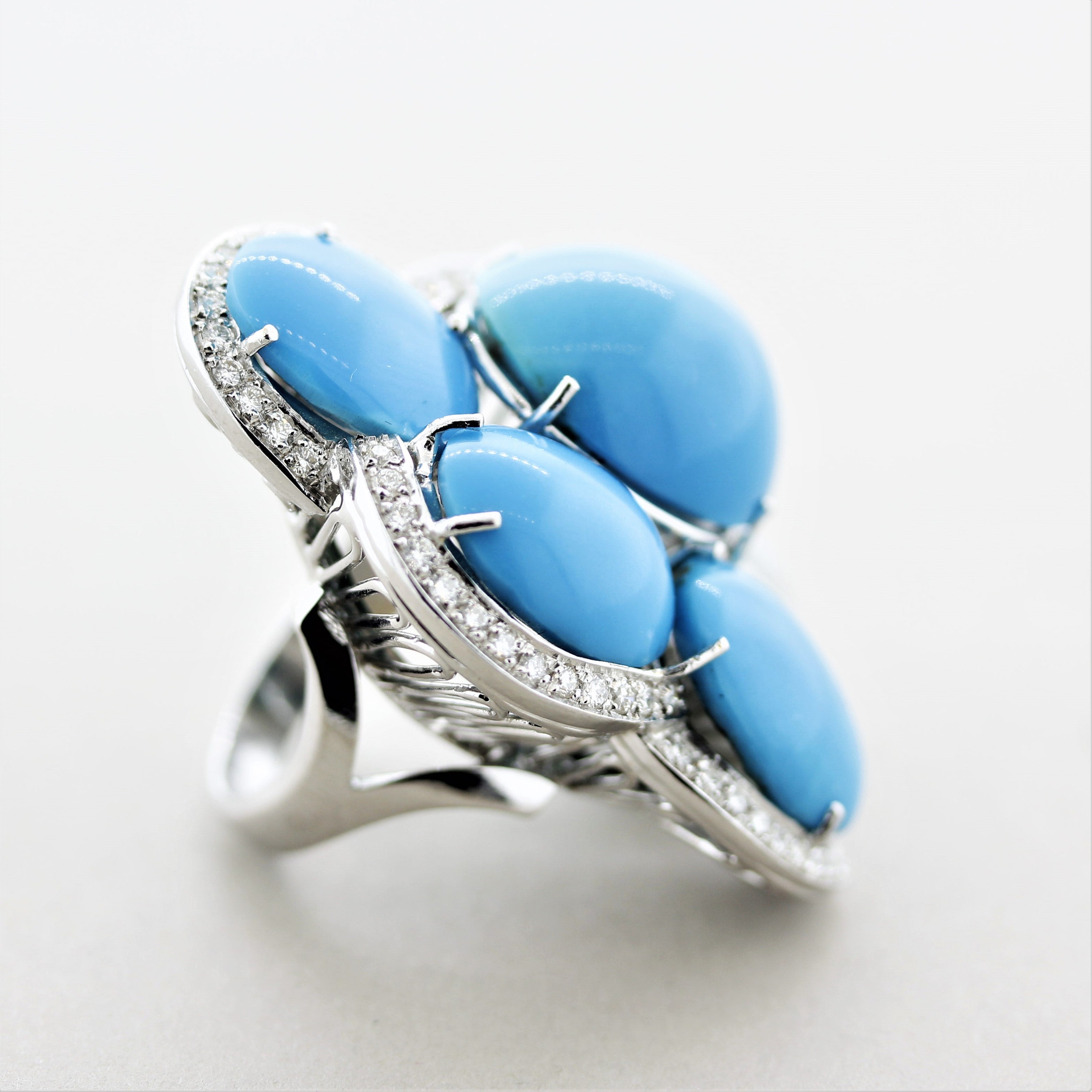 French Turquoise Diamond Gold Cocktail Ring