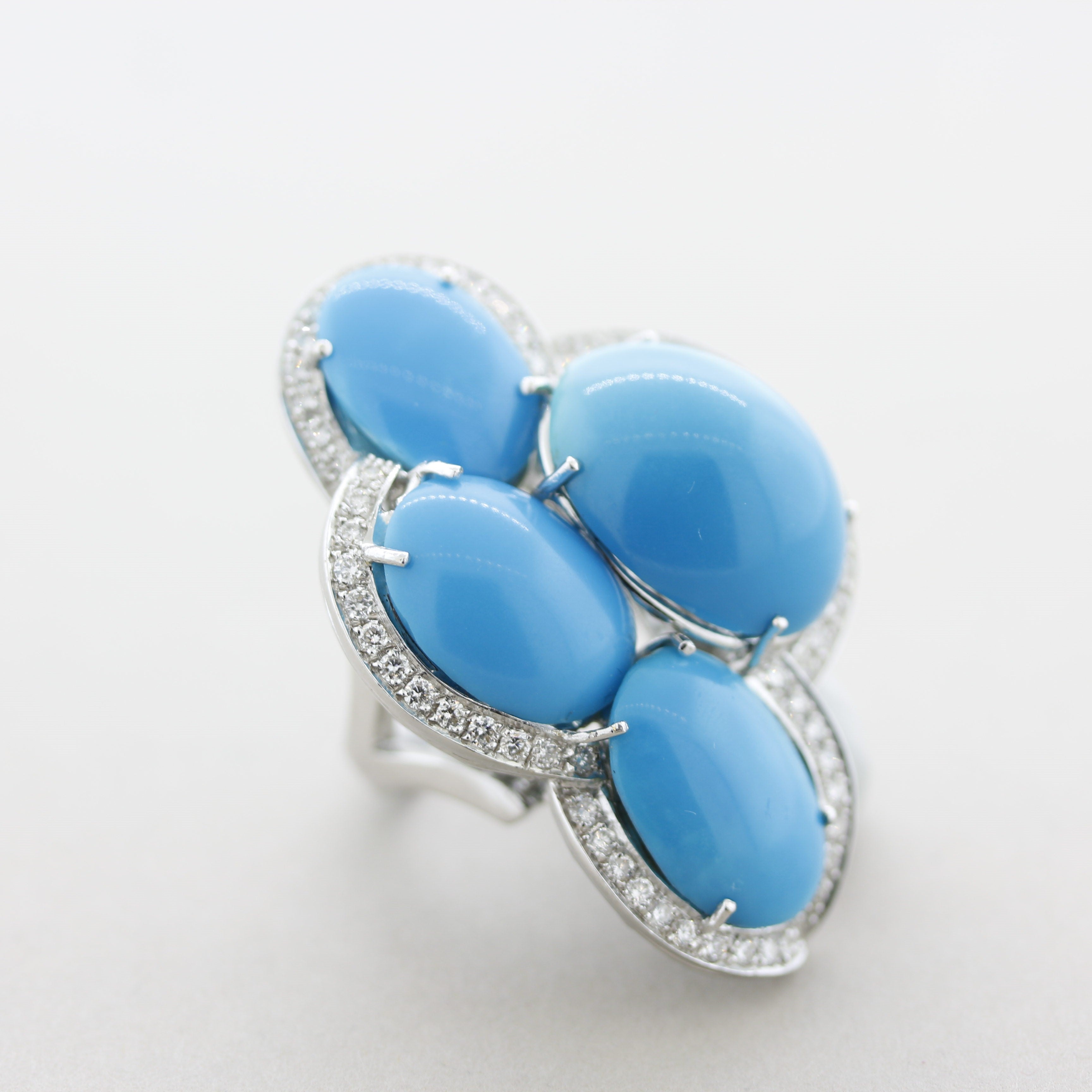 French Turquoise Diamond Gold Cocktail Ring