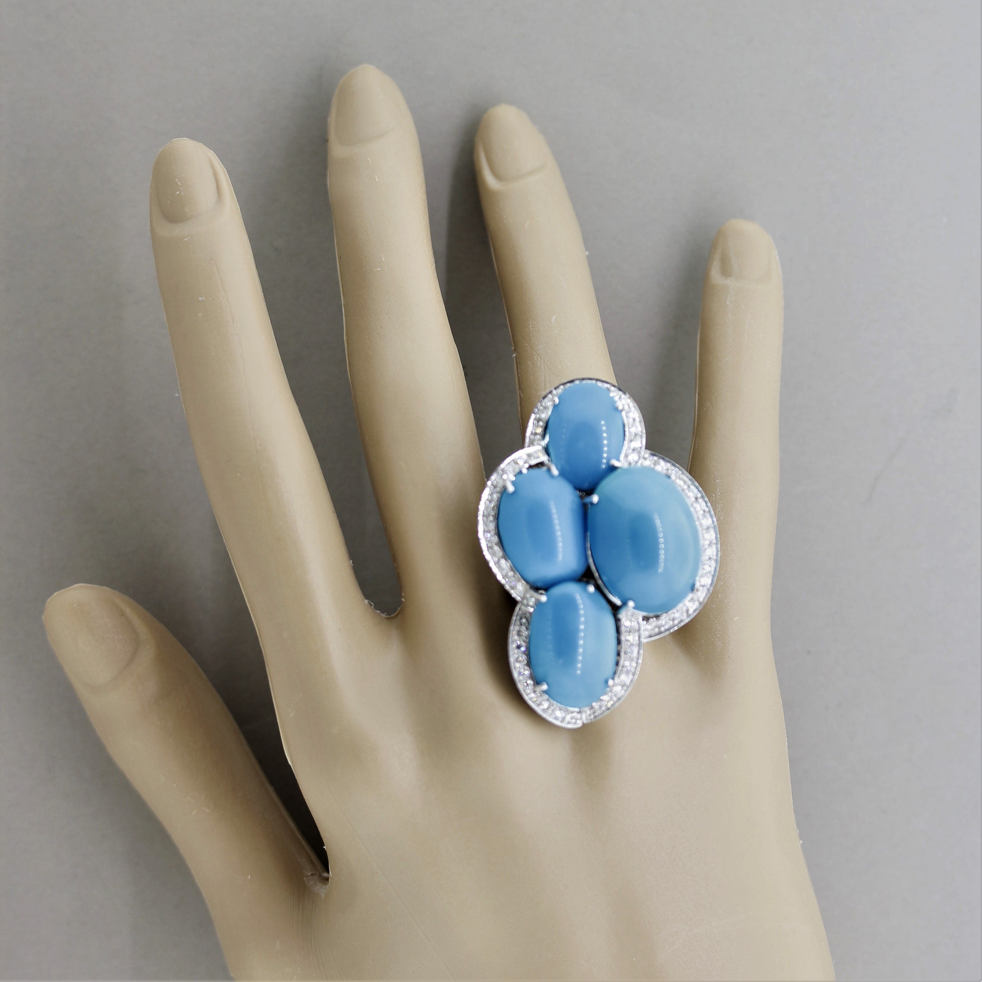 French Turquoise Diamond Gold Cocktail Ring