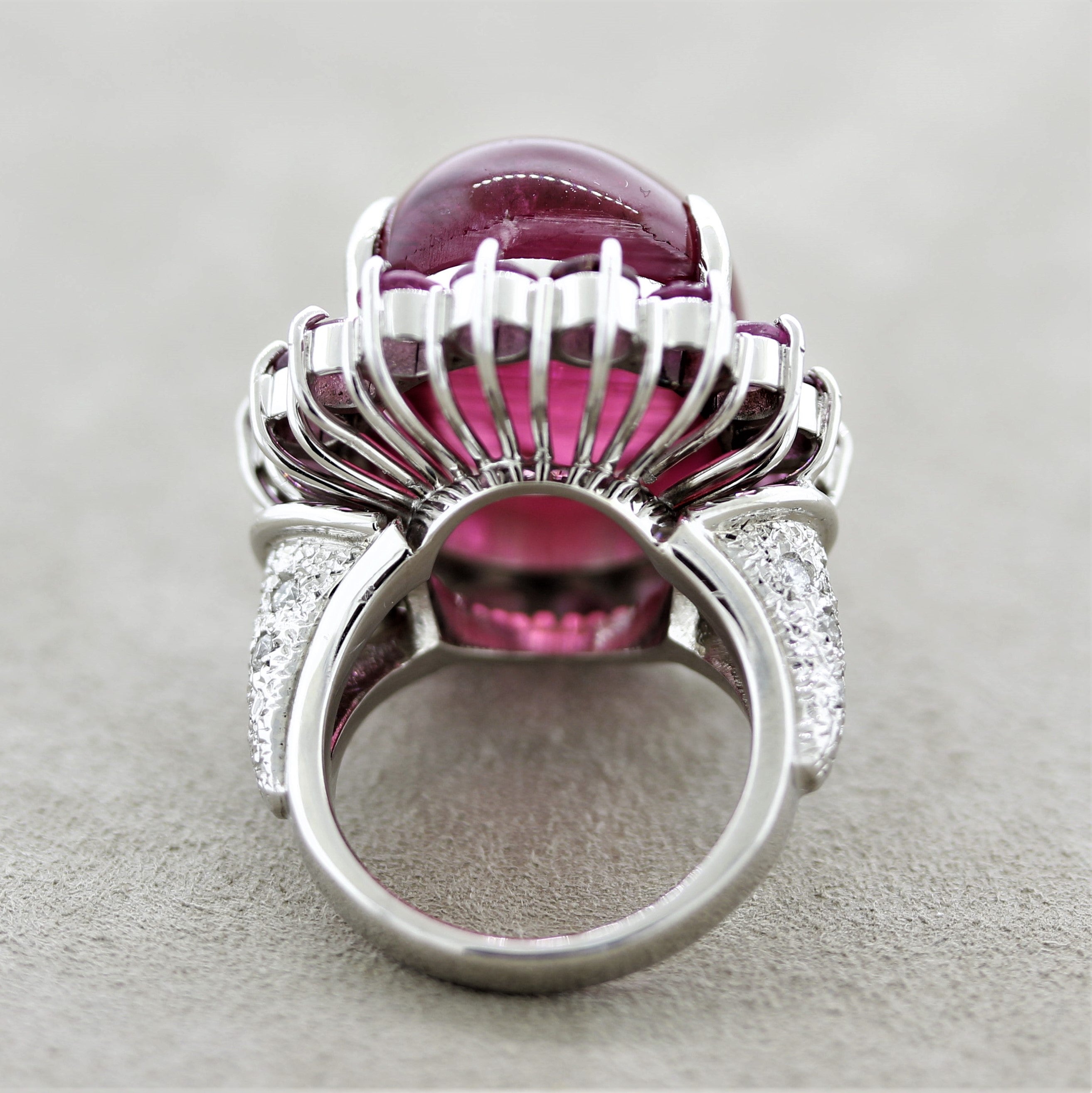 Cats Eye Rubellite Tourmaline Diamond Platinum Cocktail Ring