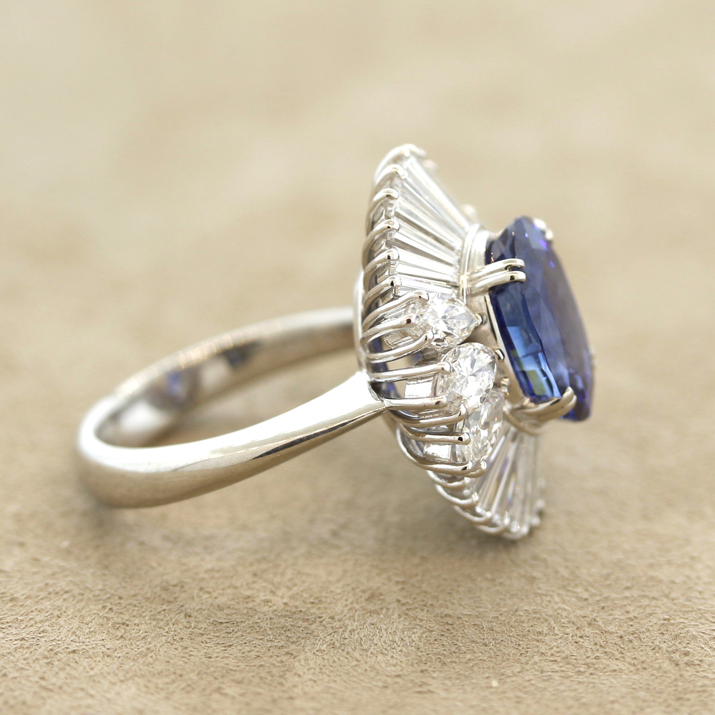 Blue Sapphire Diamond Platinum Ring, GIA Certified