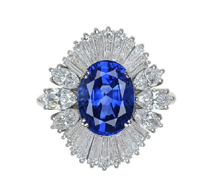 Blue Sapphire Diamond Platinum Ring, GIA Certified