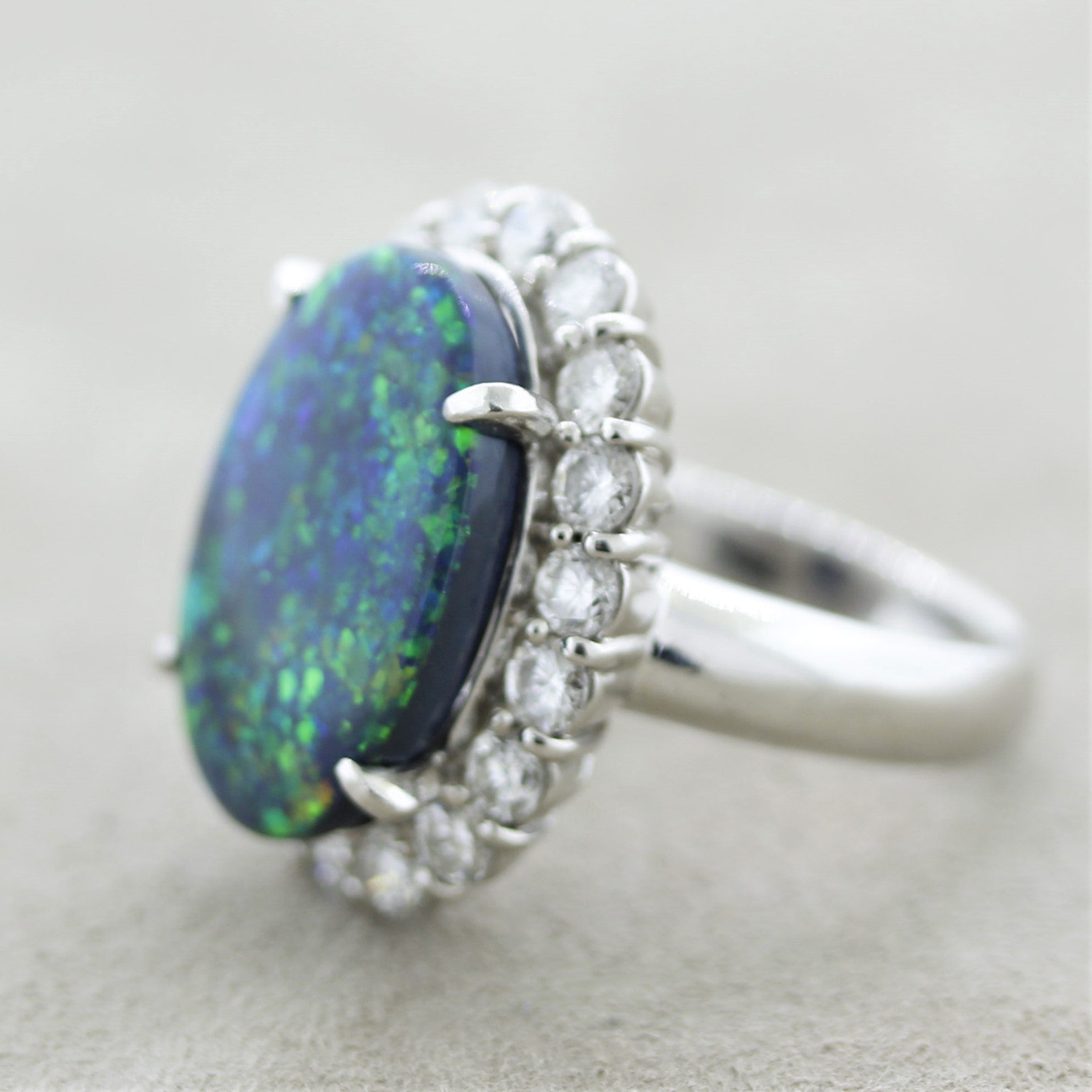 Fine Australian Black Opal Diamond Platinum Ring