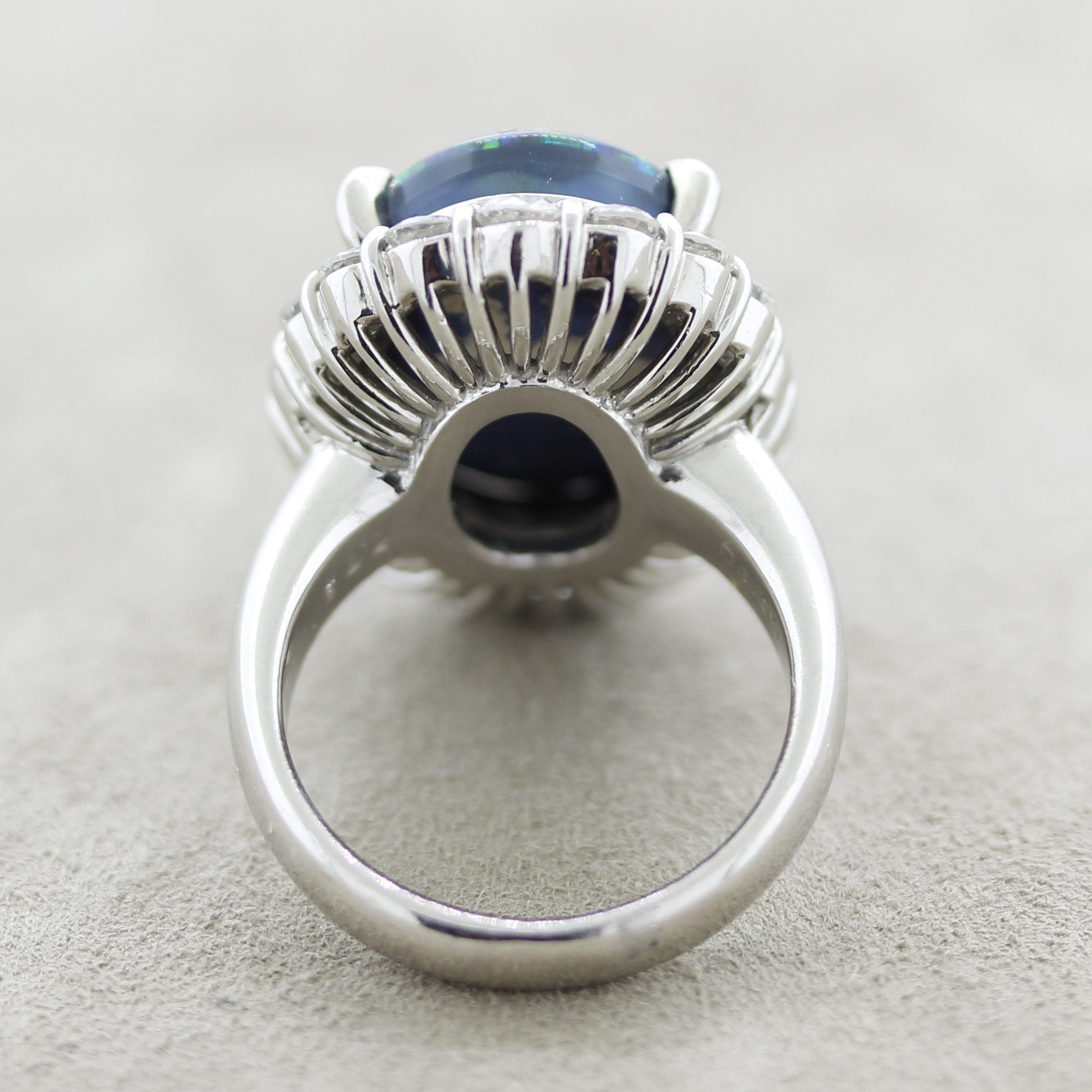 Fine Australian Black Opal Diamond Platinum Ring