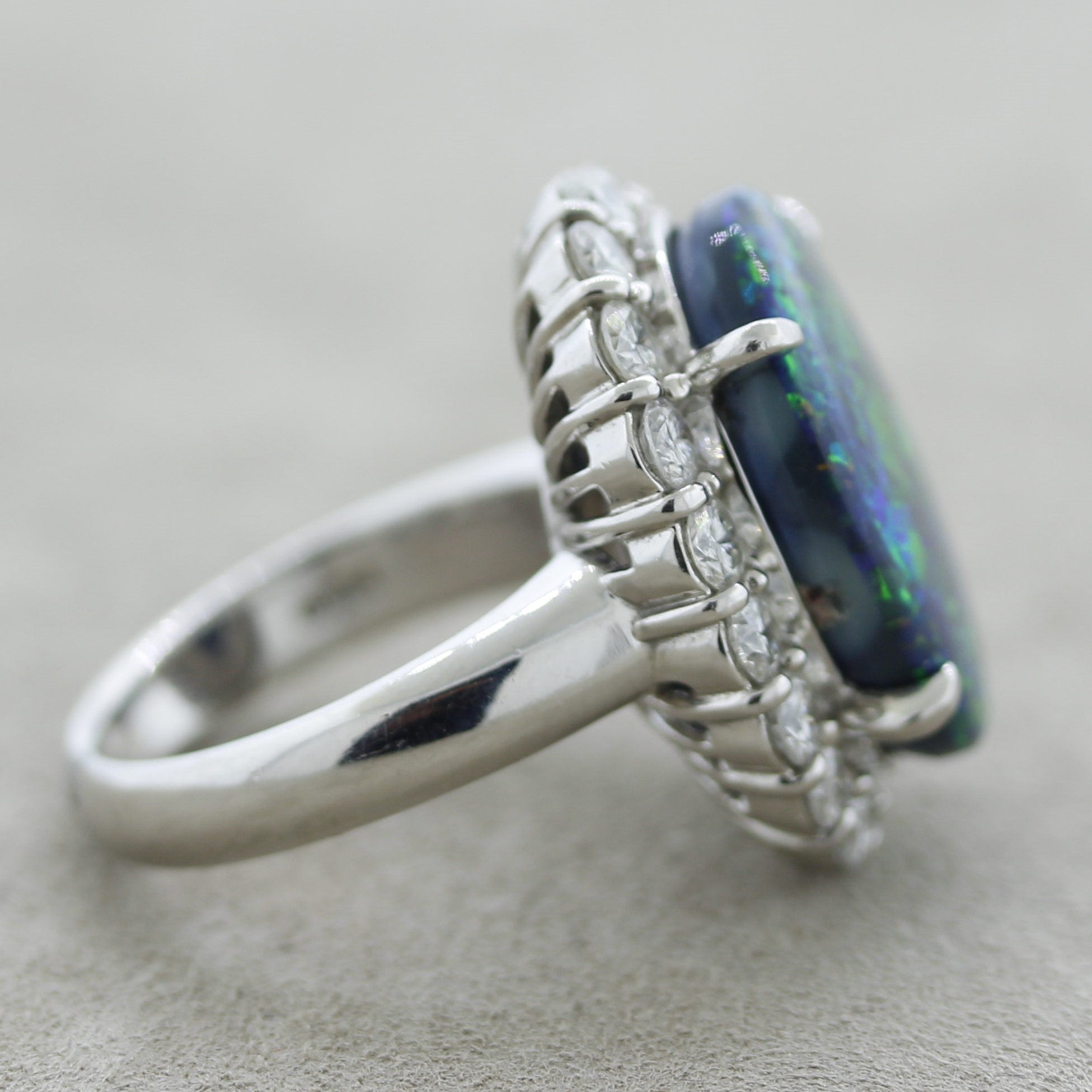 Fine Australian Black Opal Diamond Platinum Ring