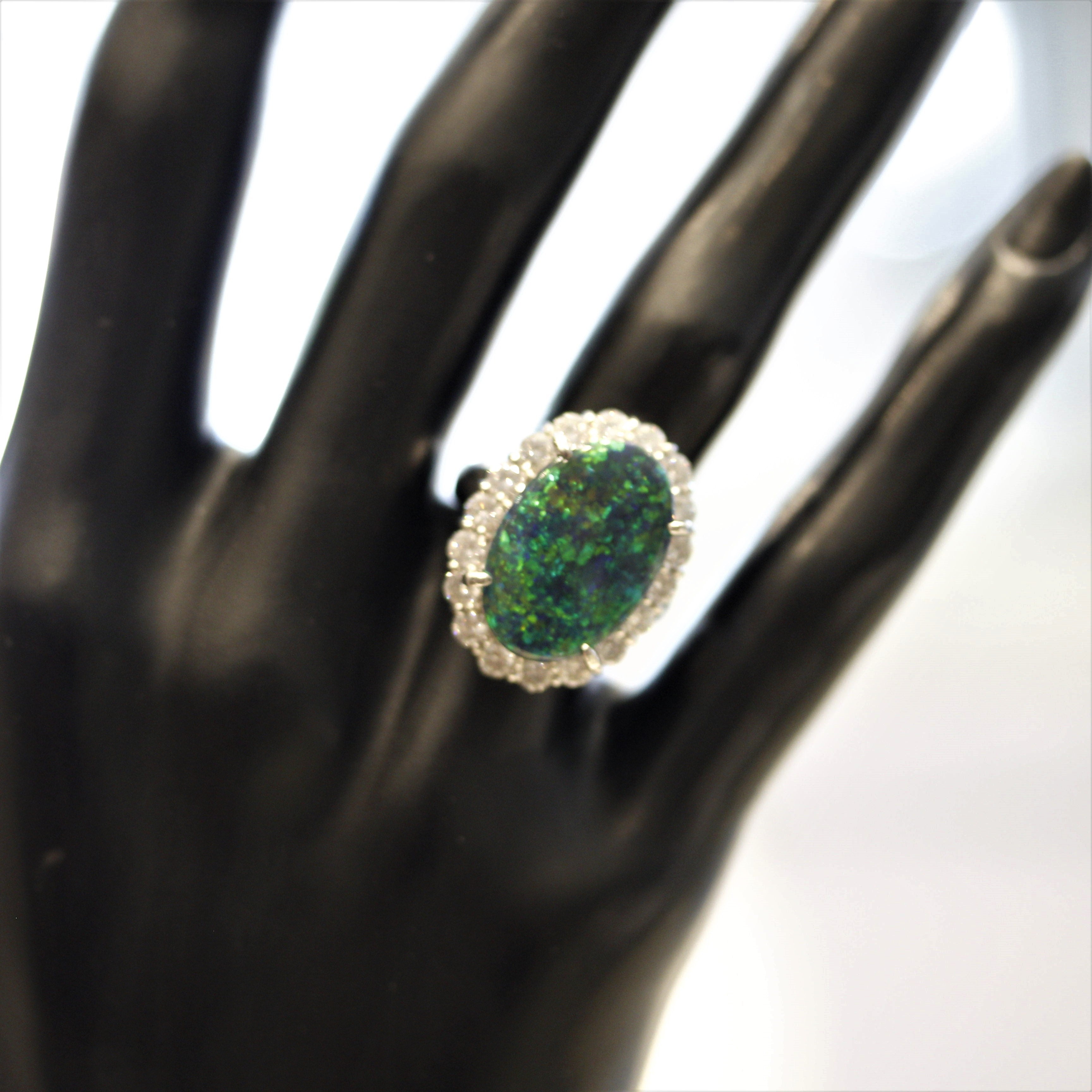 Fine Australian Black Opal Diamond Platinum Ring