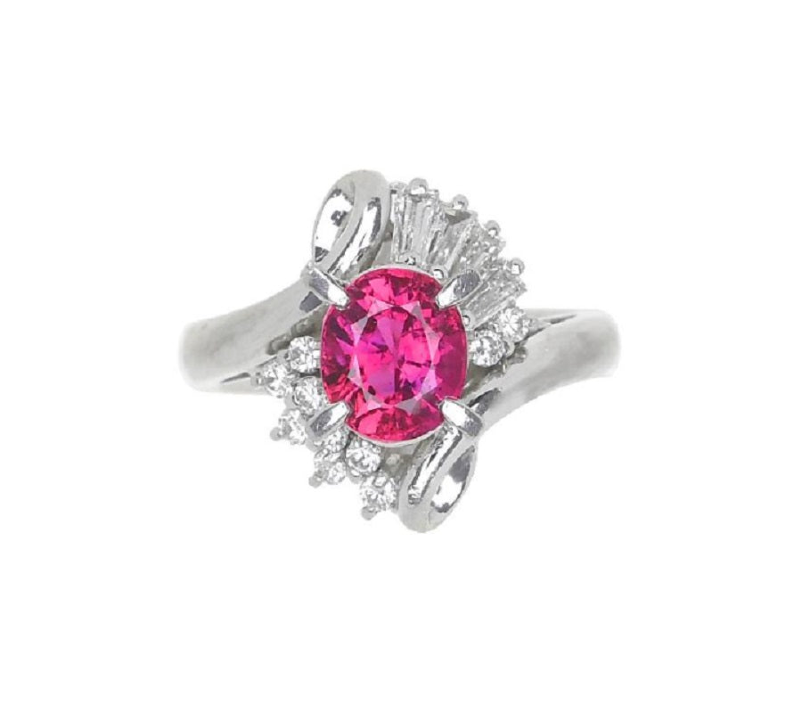 Vivid Ruby Diamond Platinum Ring, GIA Certified