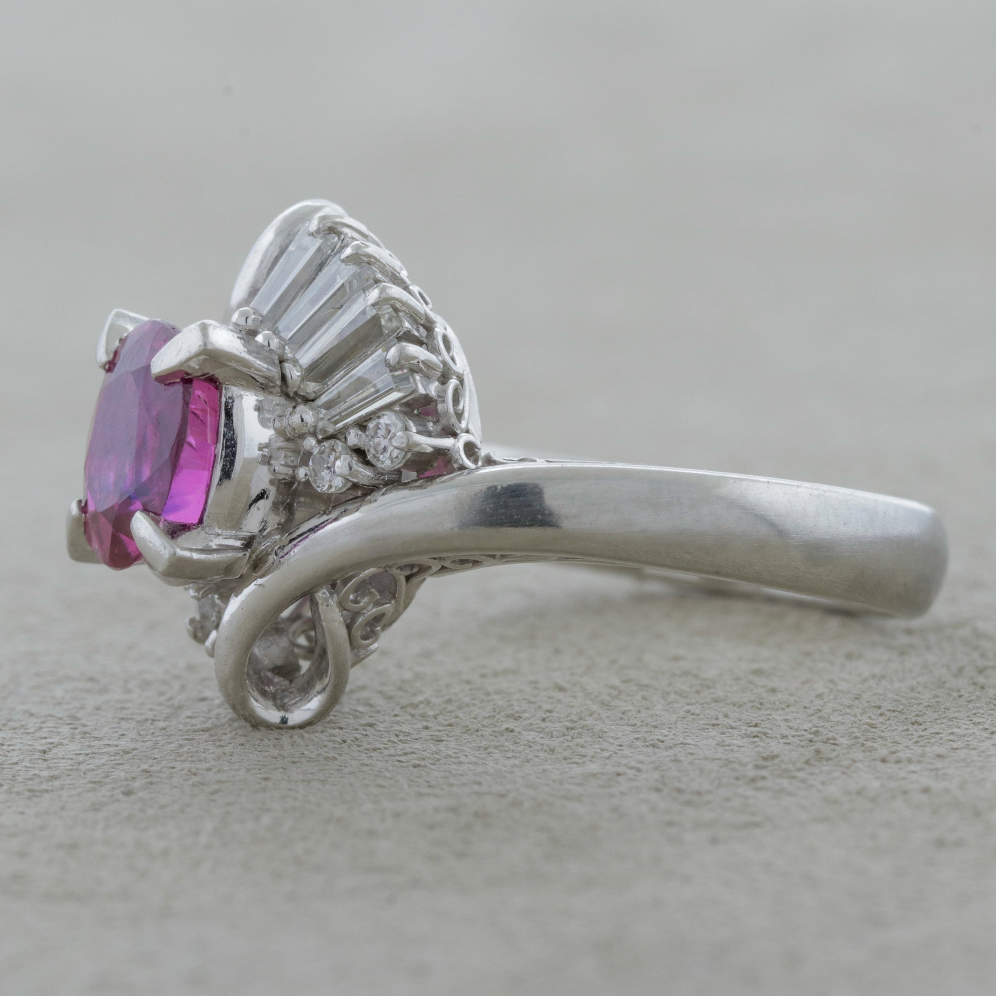 Vivid Ruby Diamond Platinum Ring, GIA Certified