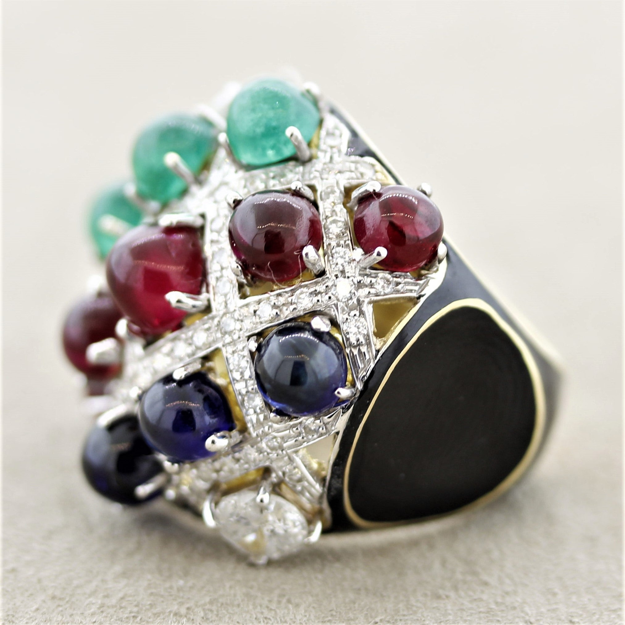 Tutti Frutti Ruby Emerald Sapphire Diamond Gold Cocktail Ring