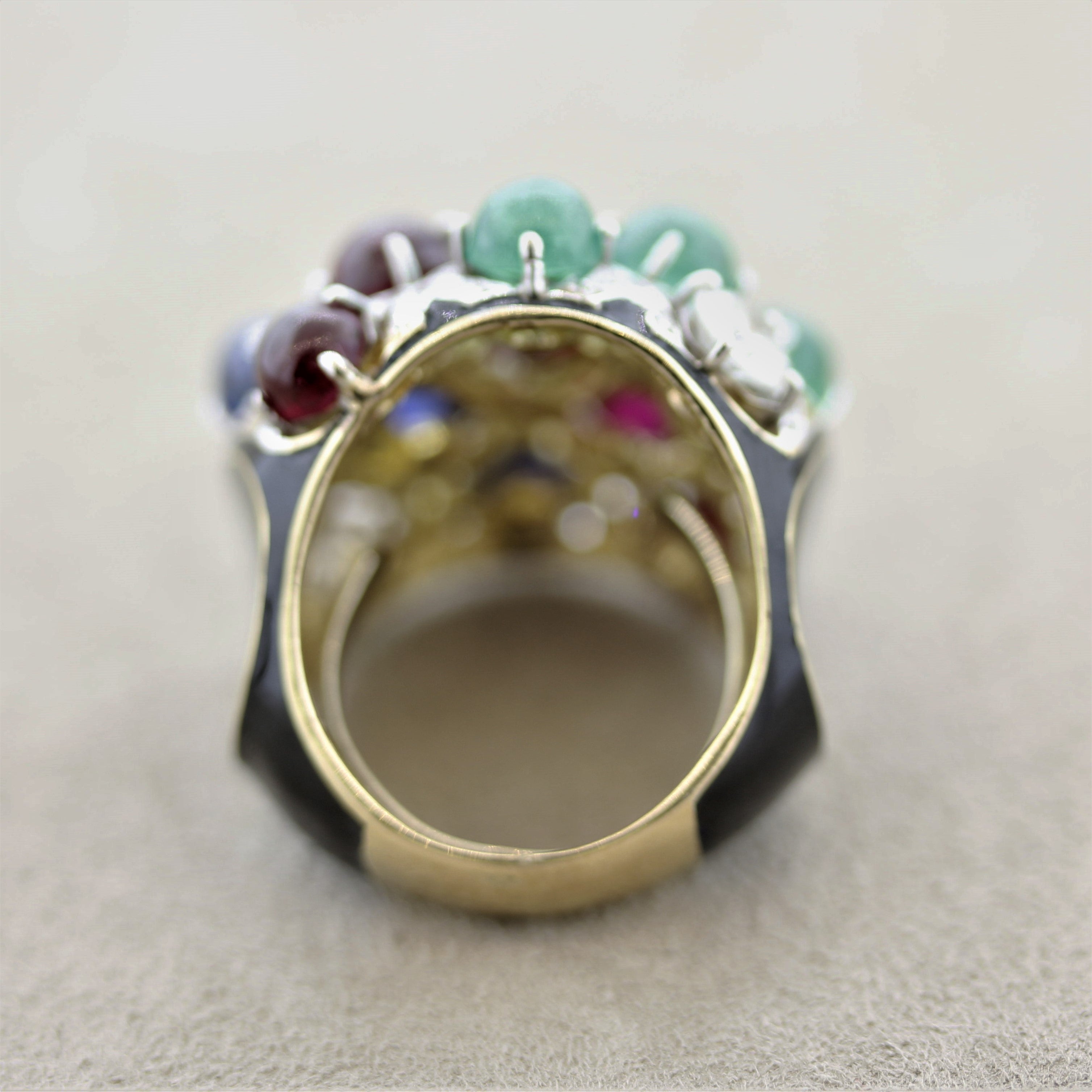 Tutti Frutti Ruby Emerald Sapphire Diamond Gold Cocktail Ring