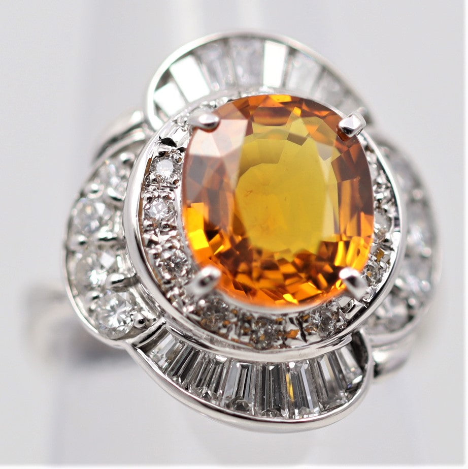 Gem Orange Sapphire Diamond Platinum Ring
