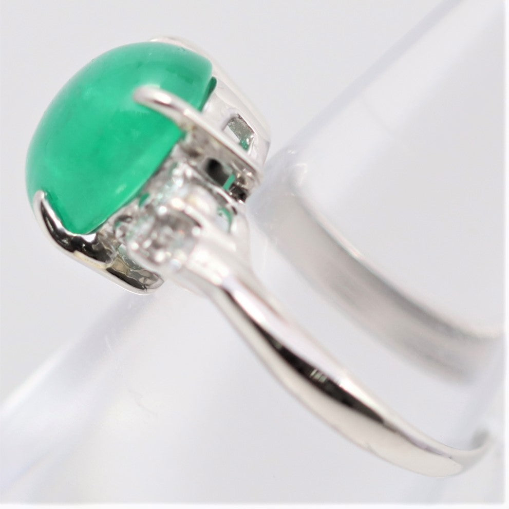 Cabochon Emerald Diamond Platinum Ring