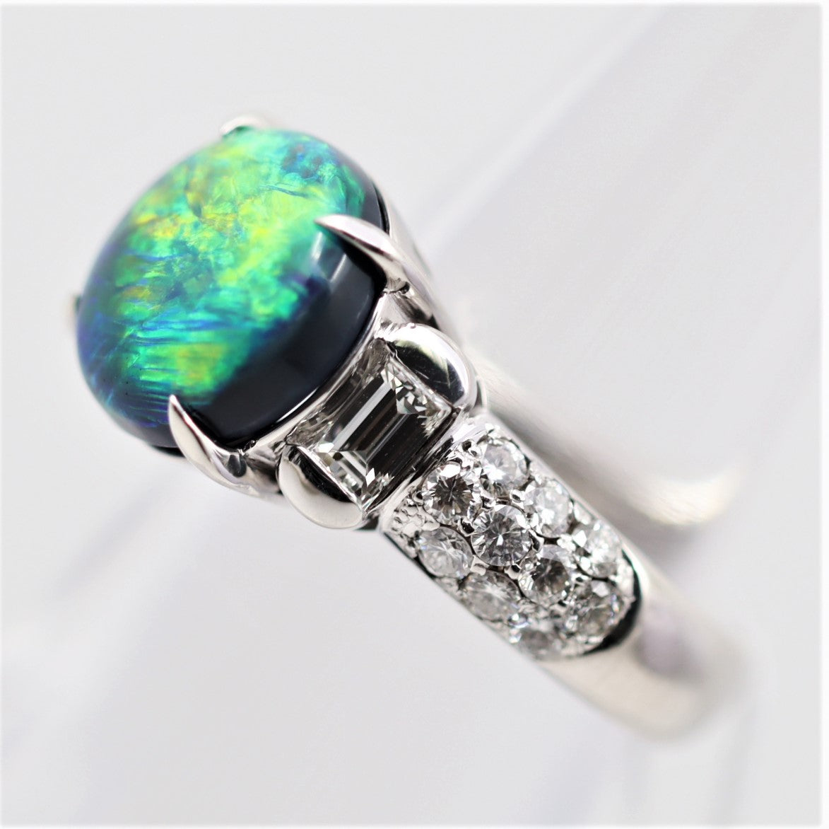 Fine Australian Black Opal Diamond Platinum Ring