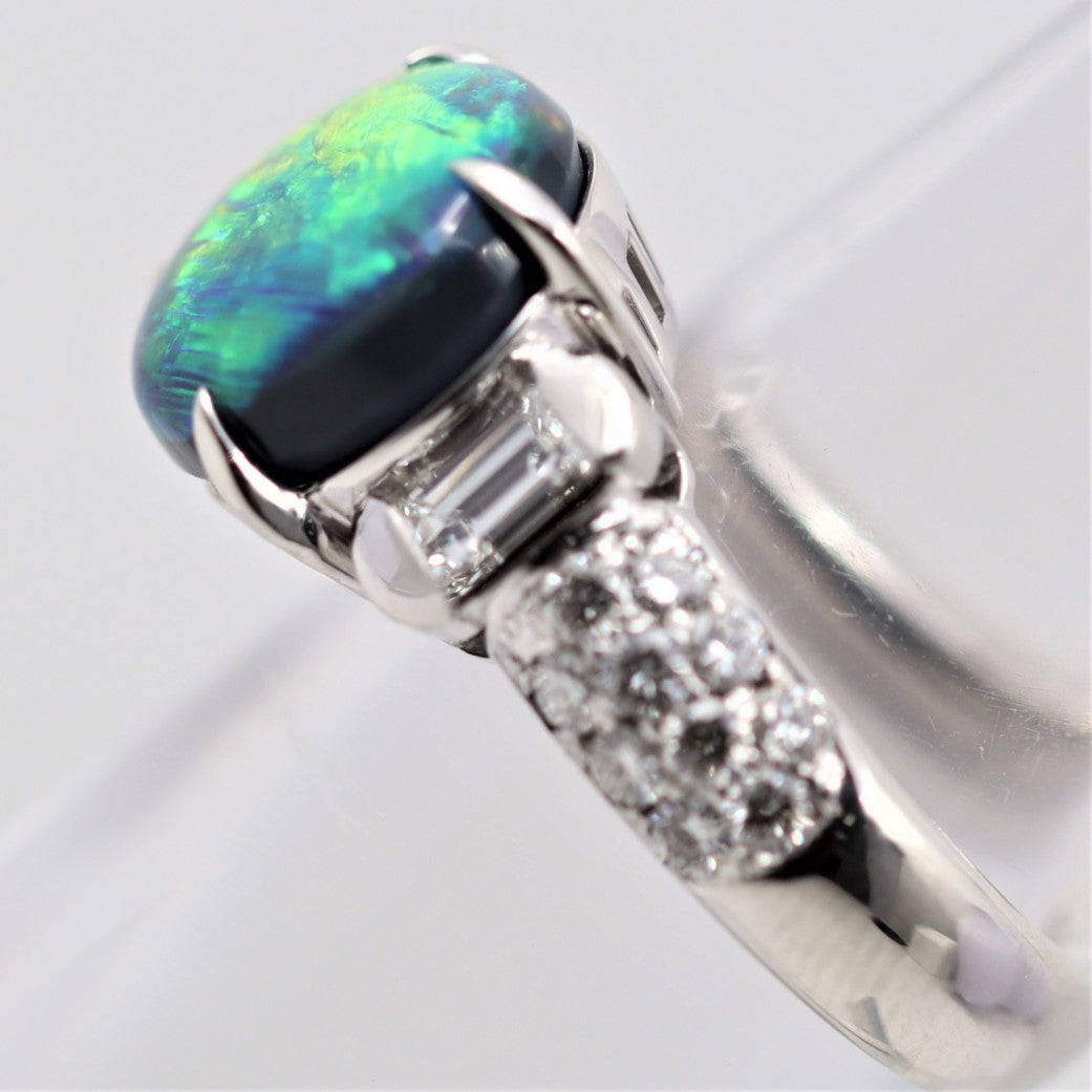 Fine Australian Black Opal Diamond Platinum Ring